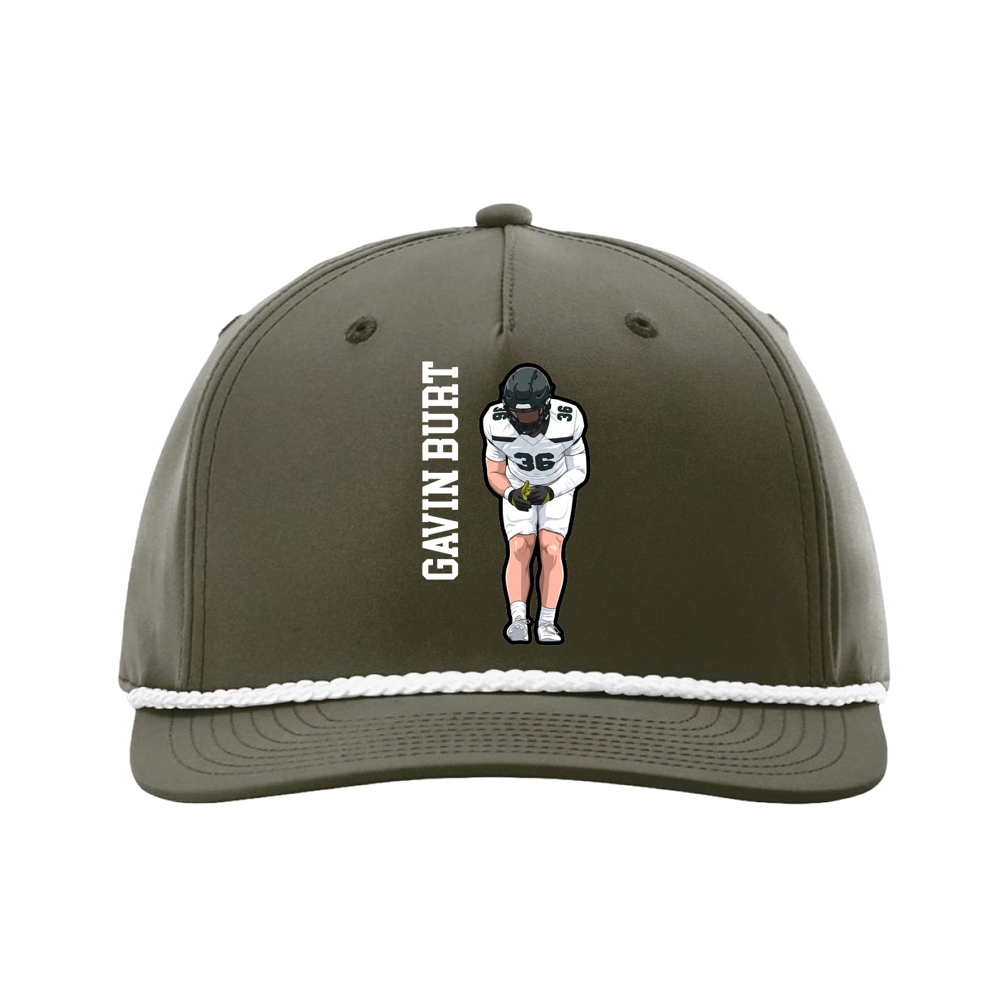 Five-Panel Classic Rope Cap — Name Vertical in Green