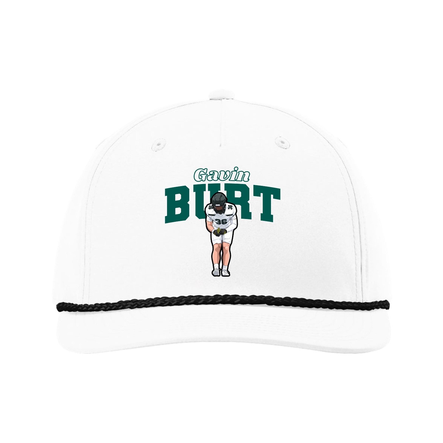 Five-Panel Classic Rope Cap — Name Arch in White