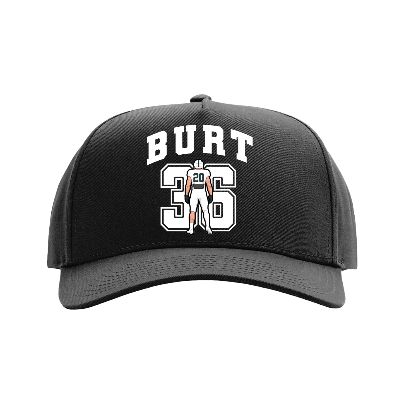 Full Fabric Five-Panel Champ Cap — Number in Black