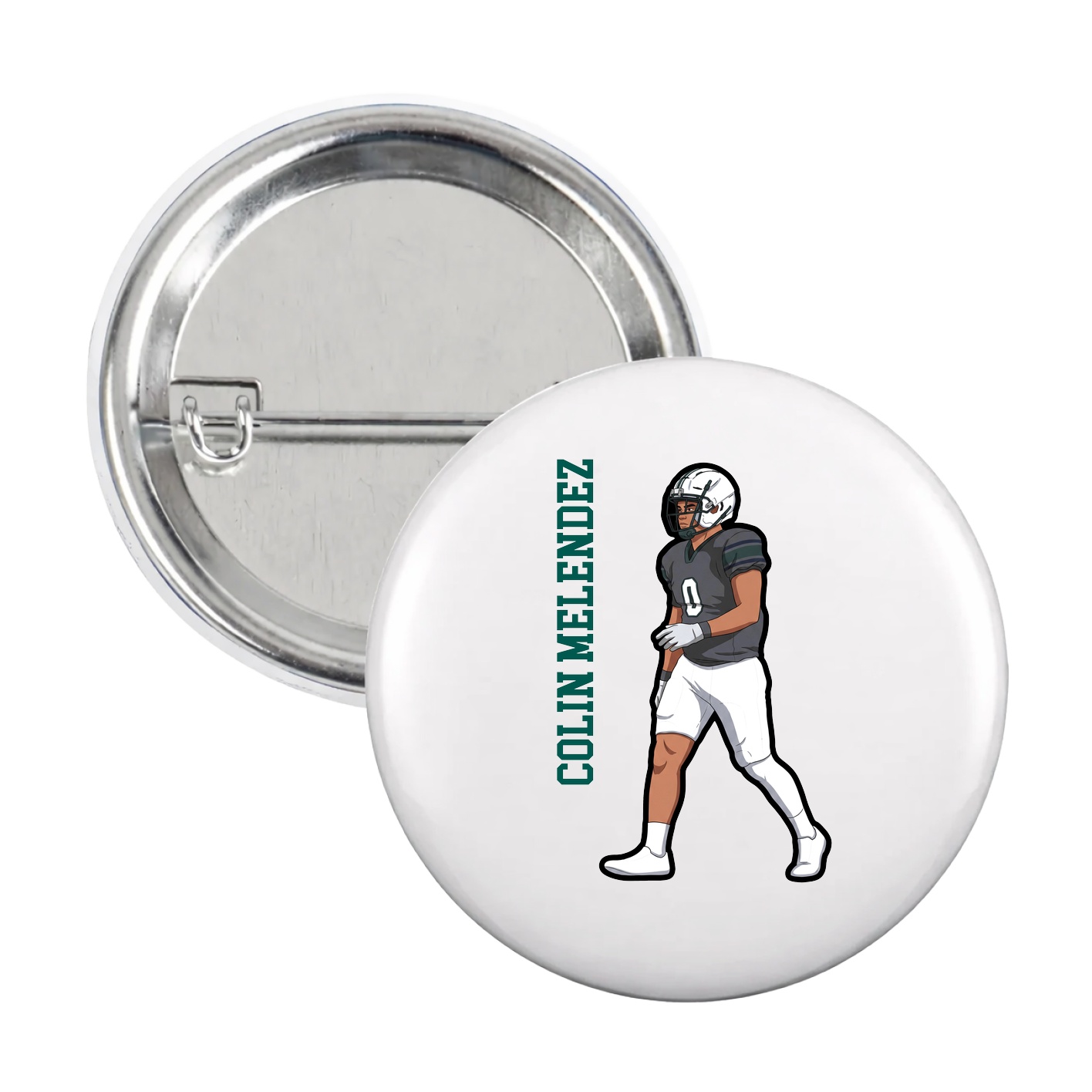 Game Day Button — Name Vertical in White