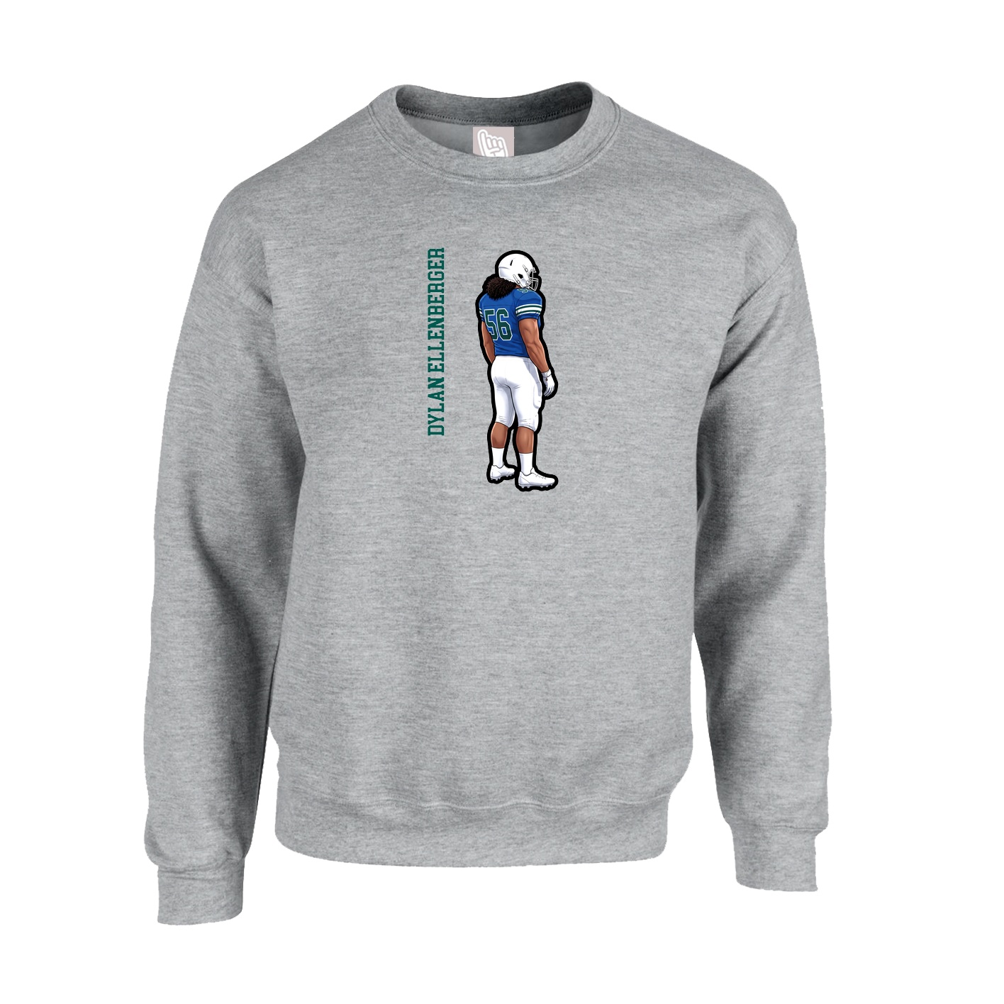 Fleece Crew — Name Vertical in Grey