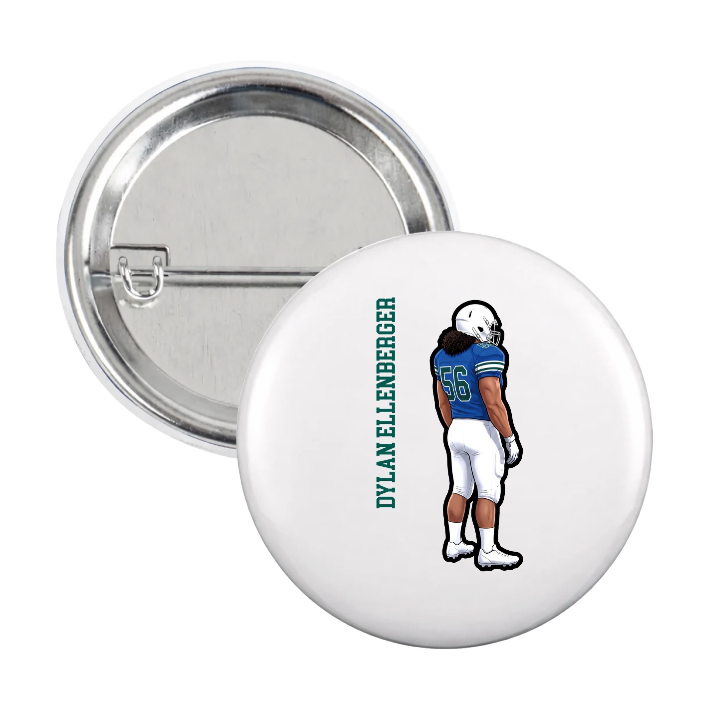 Game Day Button — Name Vertical in White