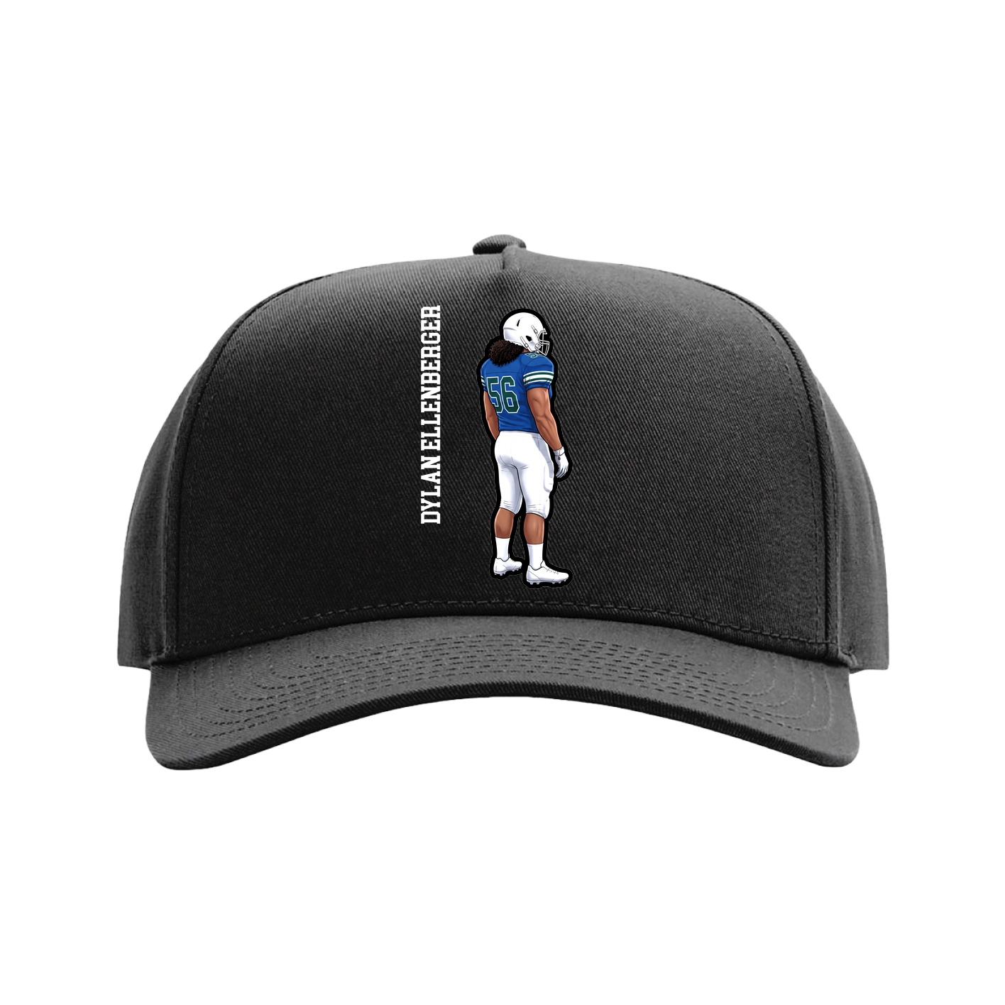 Full Fabric Five-Panel Champ Cap — Name Vertical in Black