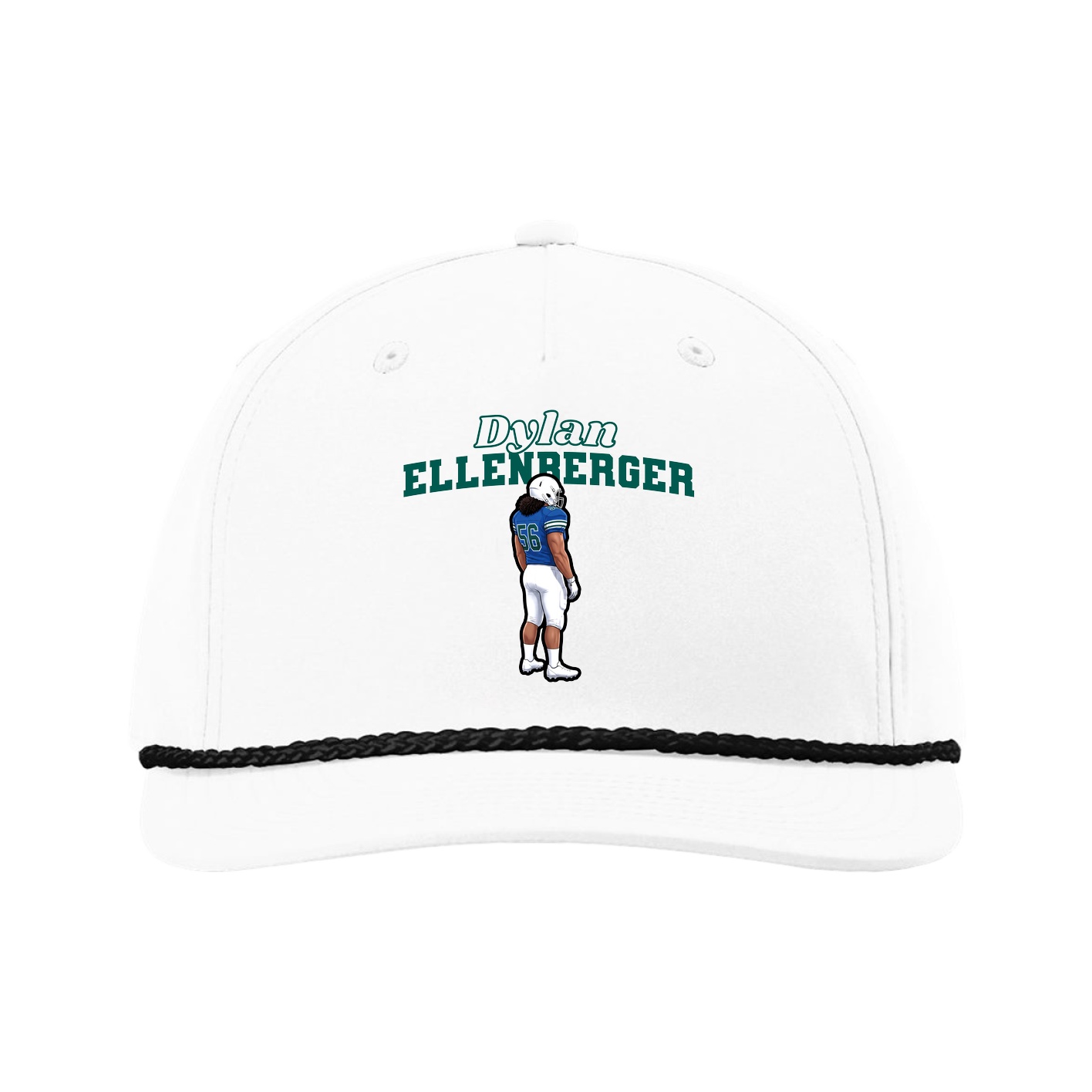 Five-Panel Classic Rope Cap — Name Arch in White