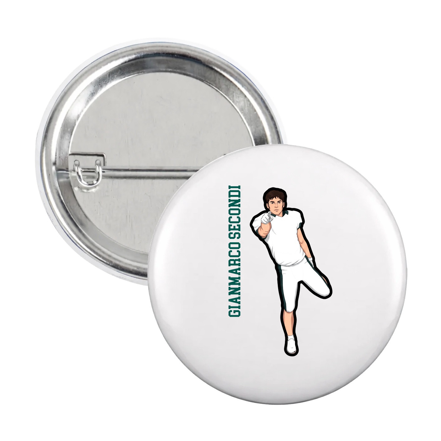 Game Day Button — Name Vertical in White
