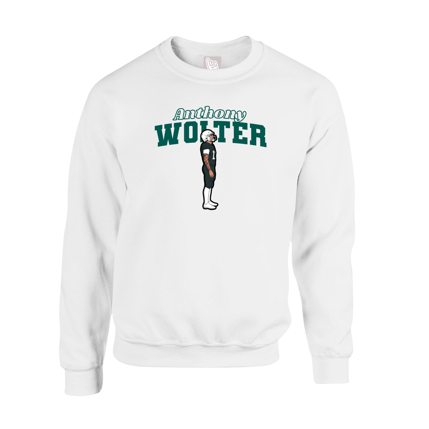 Fleece Crew — Name Arch in White