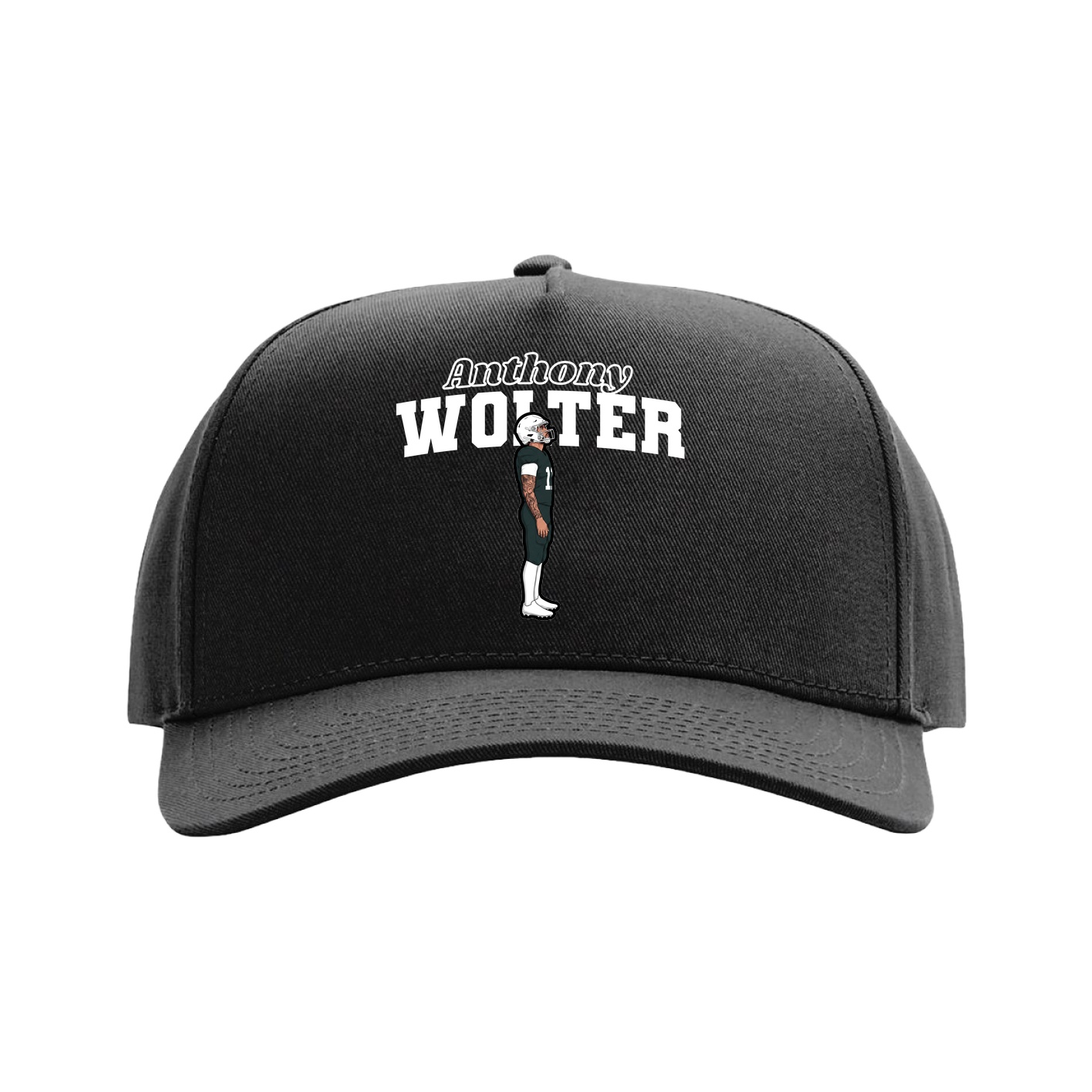 Full Fabric Five-Panel Champ Cap — Name Arch in Black
