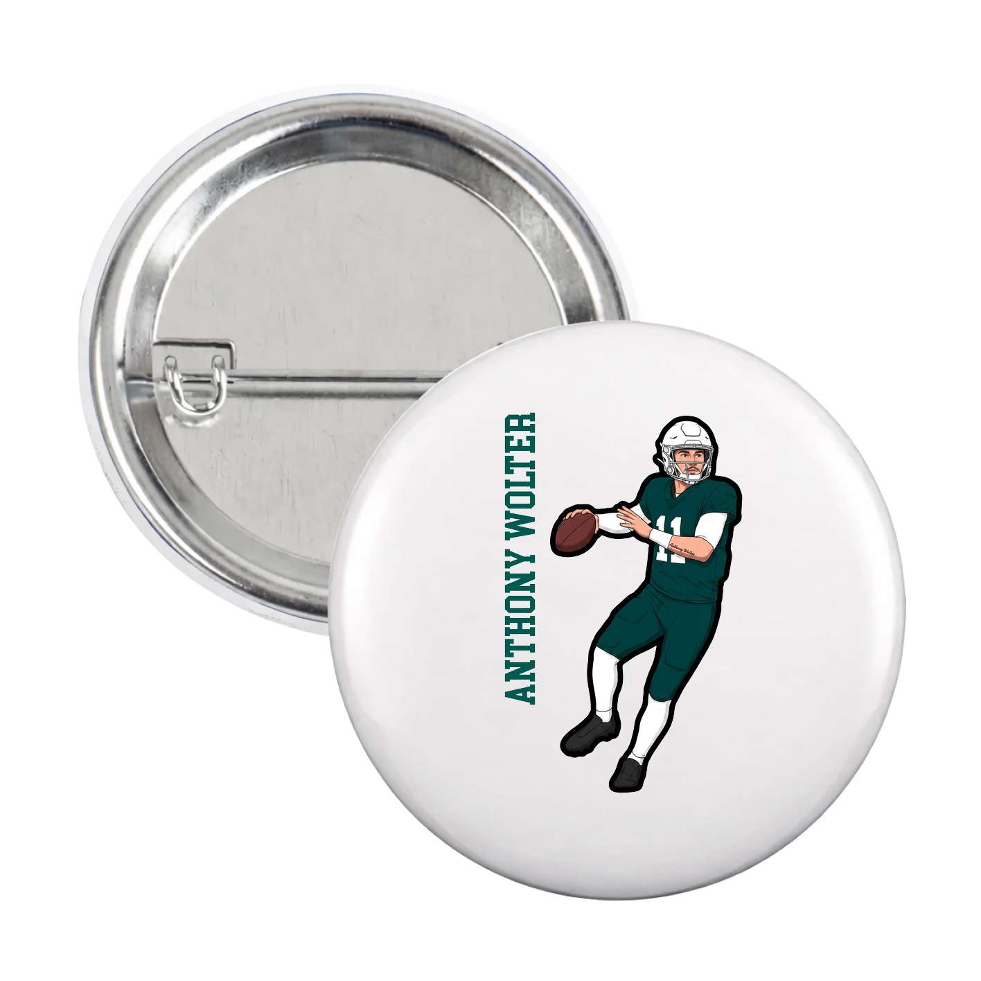 Game Day Button — Name Vertical in White