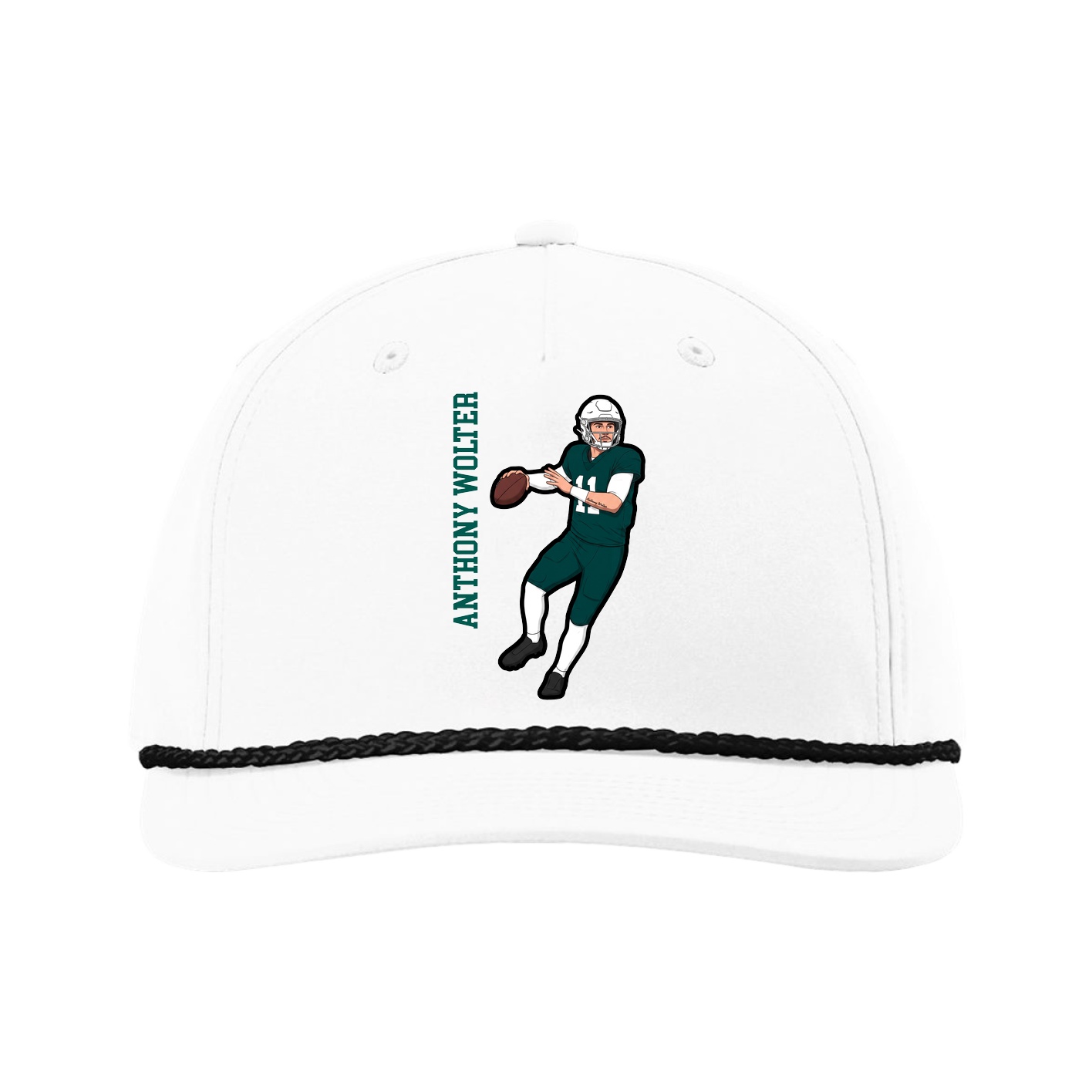 Five-Panel Classic Rope Cap — Name Vertical in White