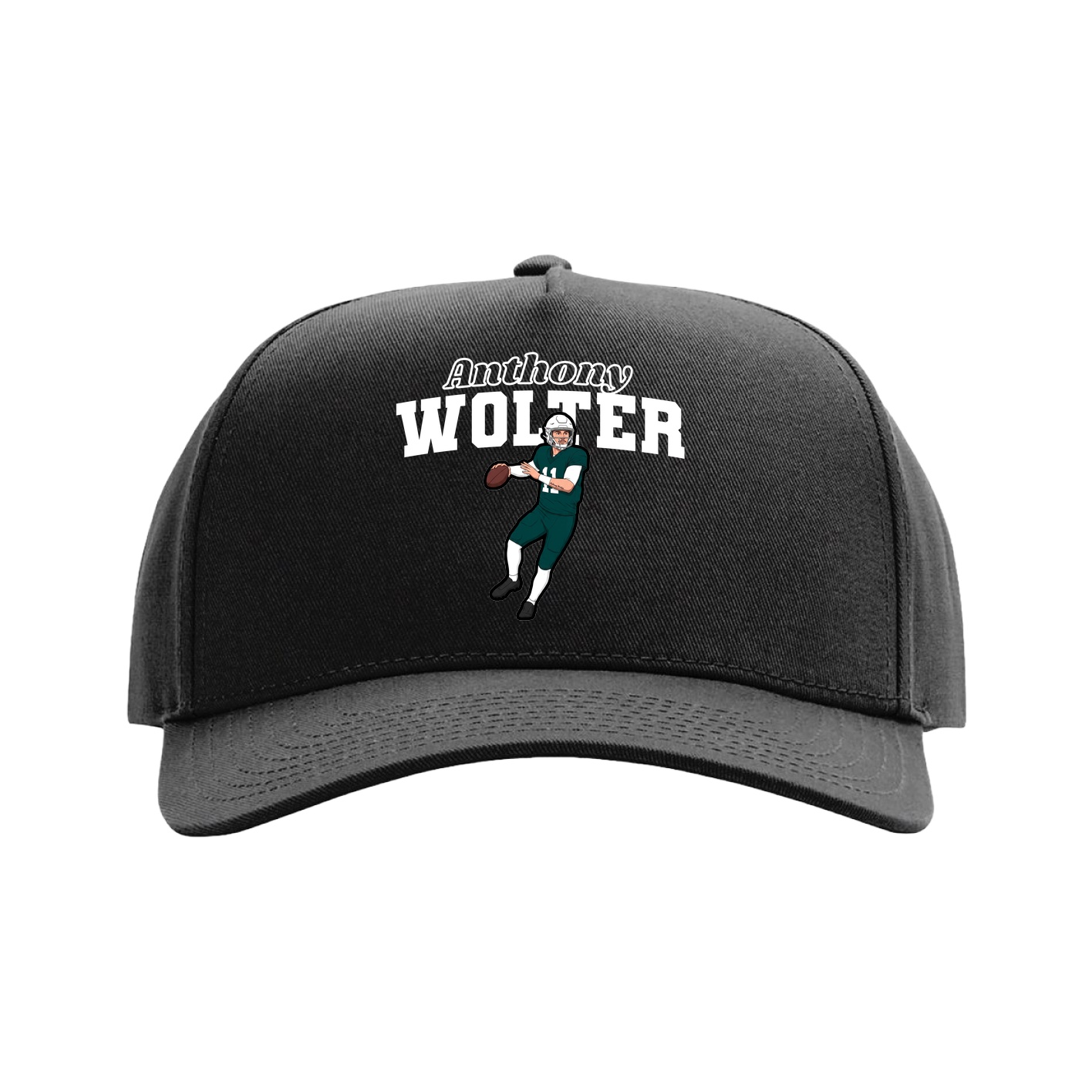 Full Fabric Five-Panel Champ Cap — Name Arch in Black