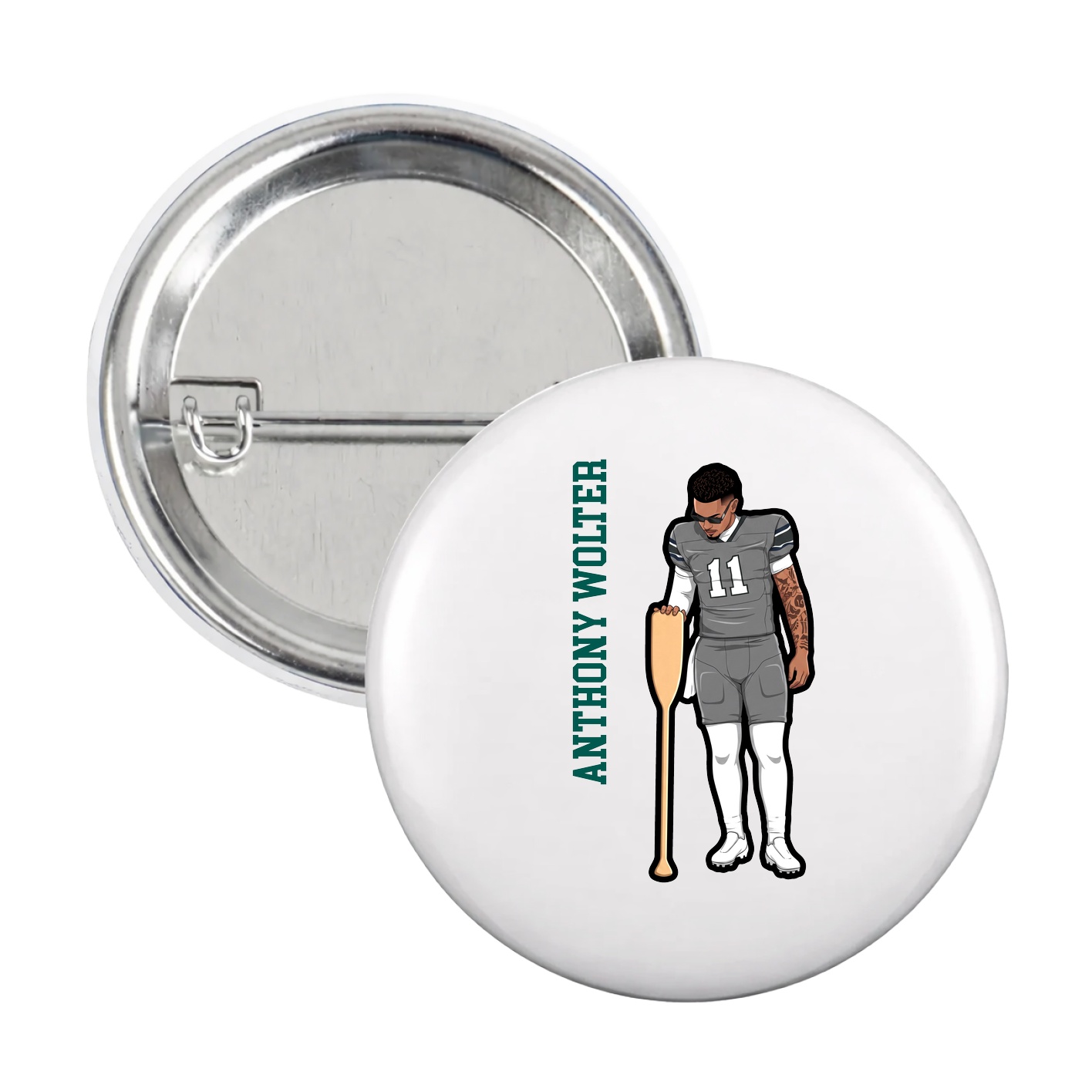 Game Day Button — Name Vertical in White