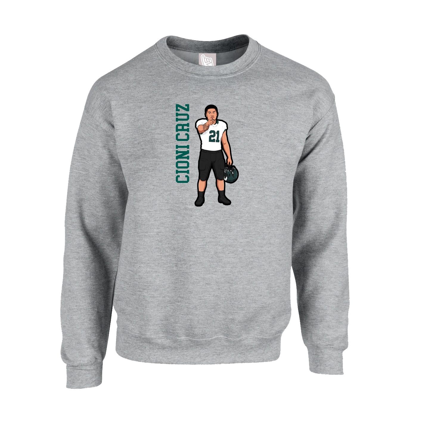 Fleece Crew — Name Vertical in Grey