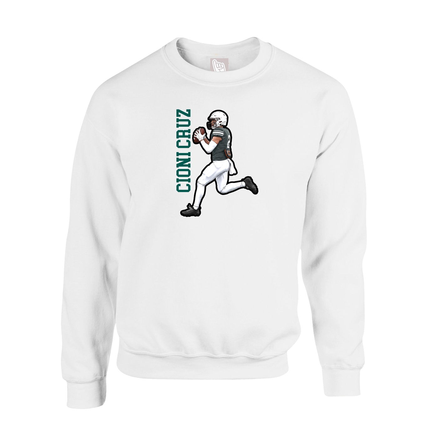 Fleece Crew — Name Vertical in White
