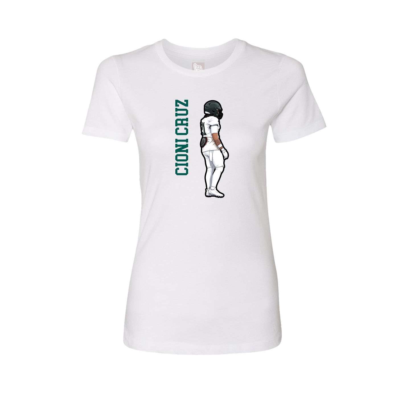 Fitted Women's Tee — Name Vertical in White