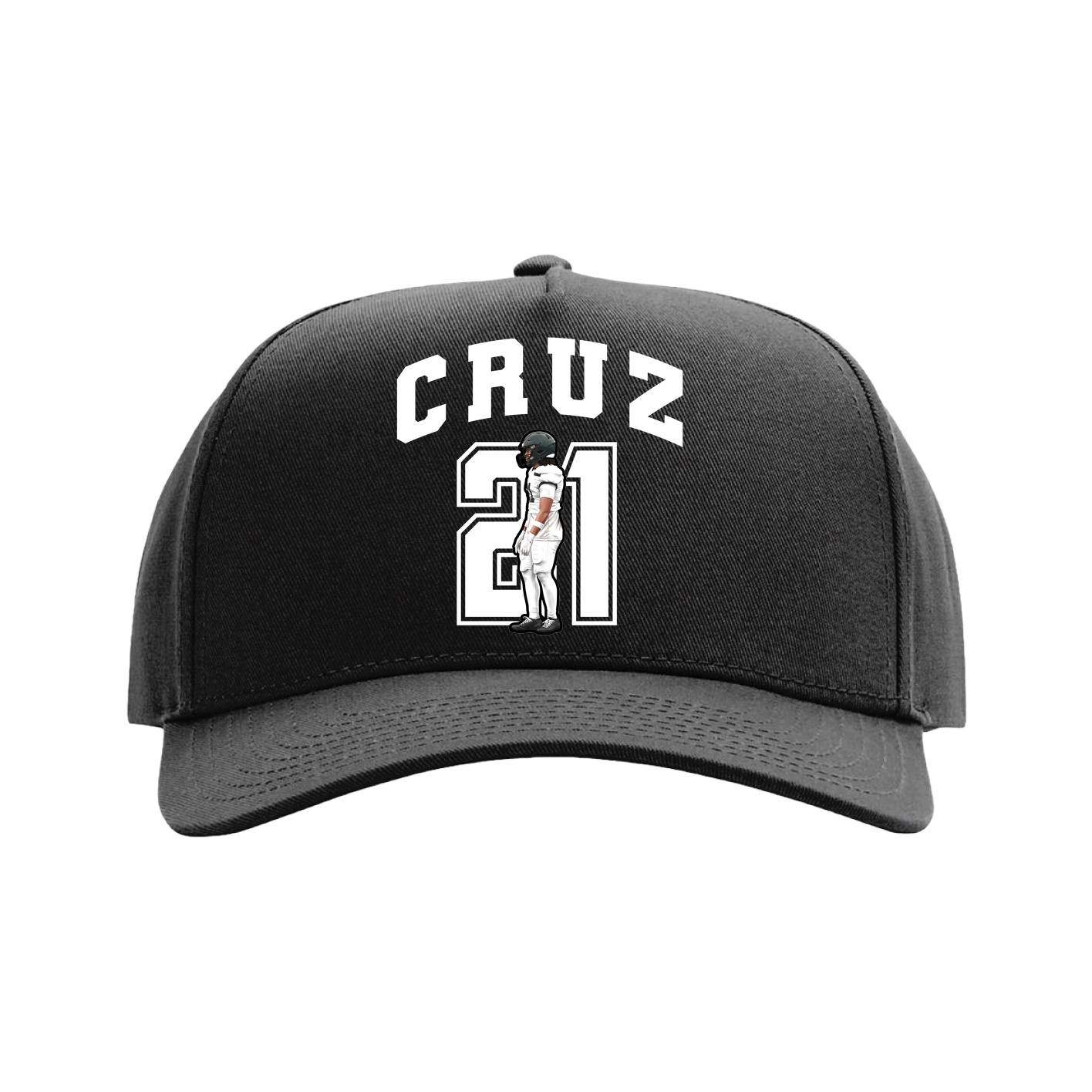 Full Fabric Five-Panel Champ Cap — Number in Black