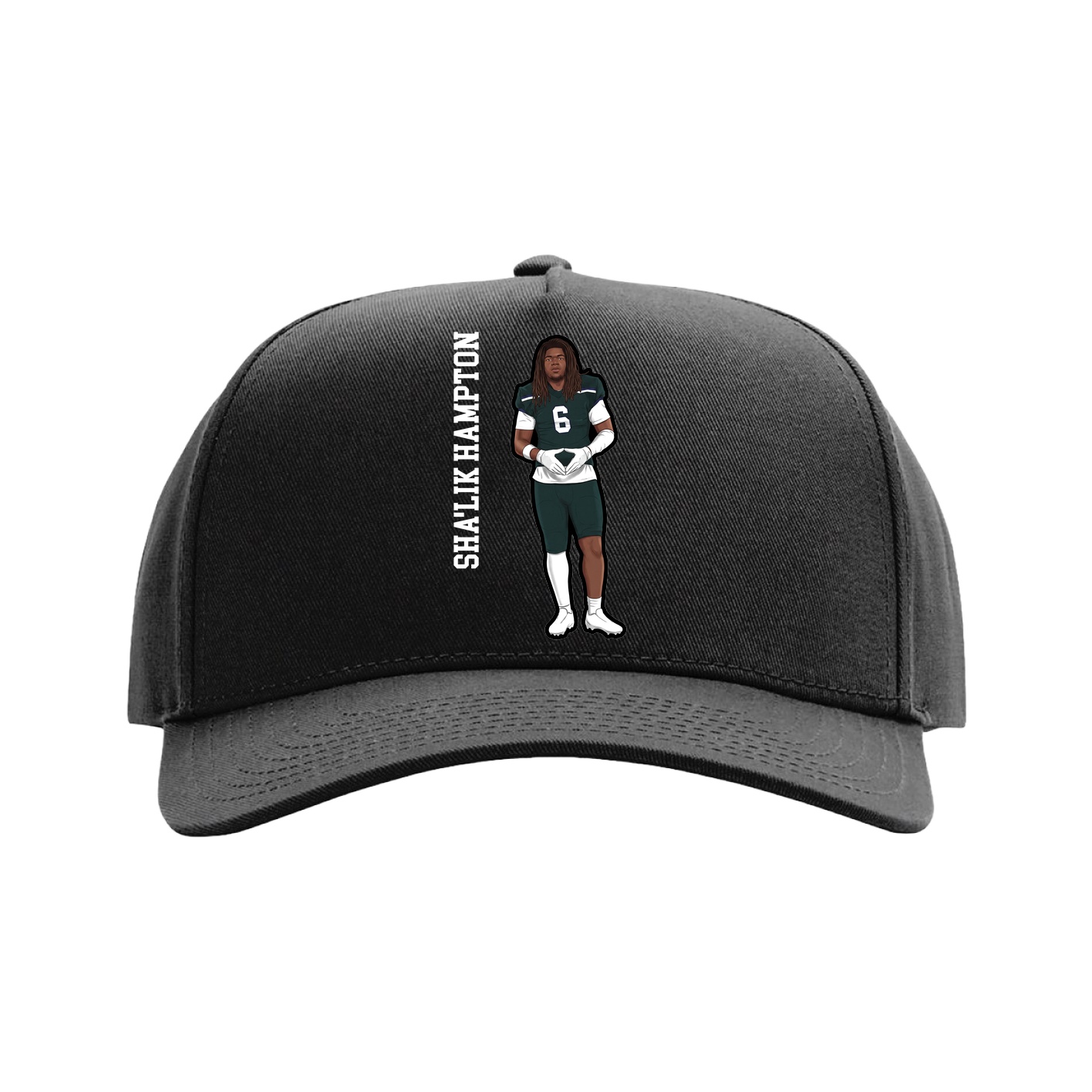 Full Fabric Five-Panel Champ Cap — Name Vertical in Black