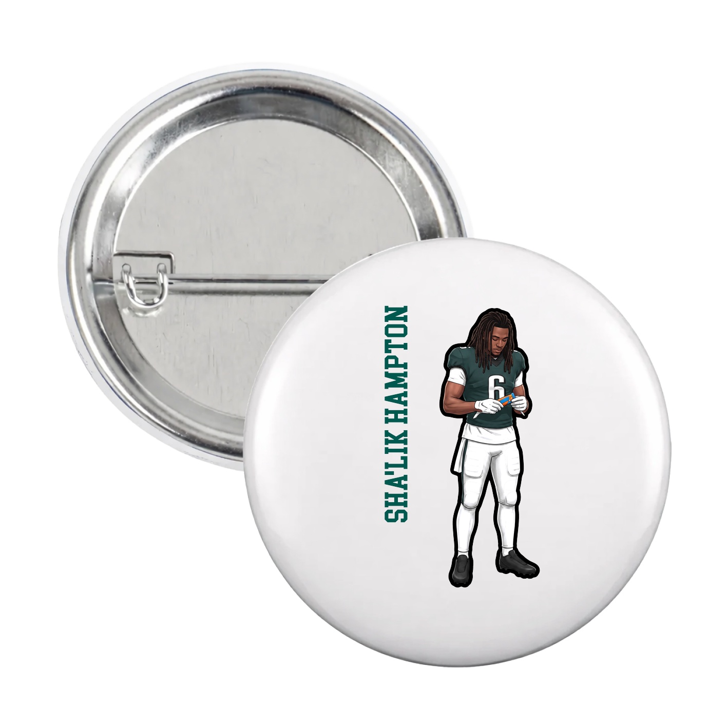 Game Day Button — Name Vertical in White