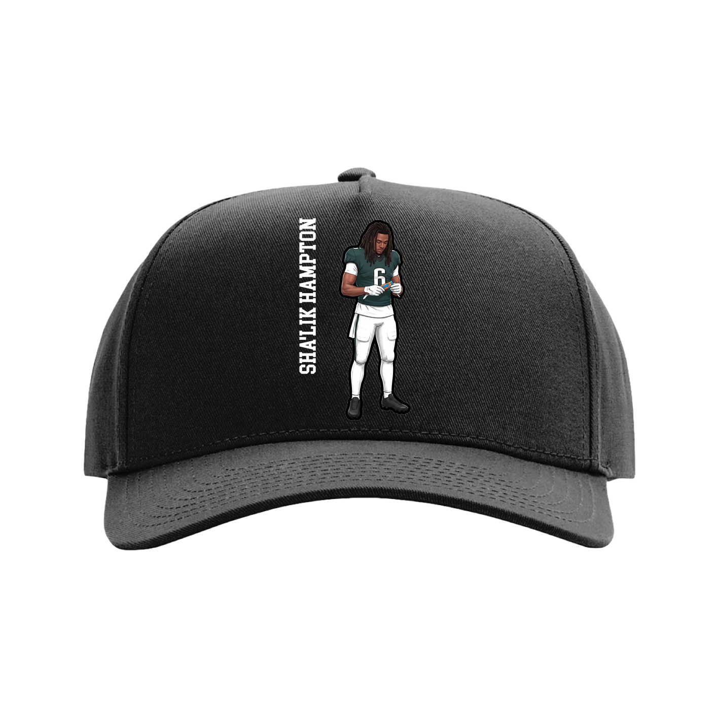 Full Fabric Five-Panel Champ Cap — Name Vertical in Black
