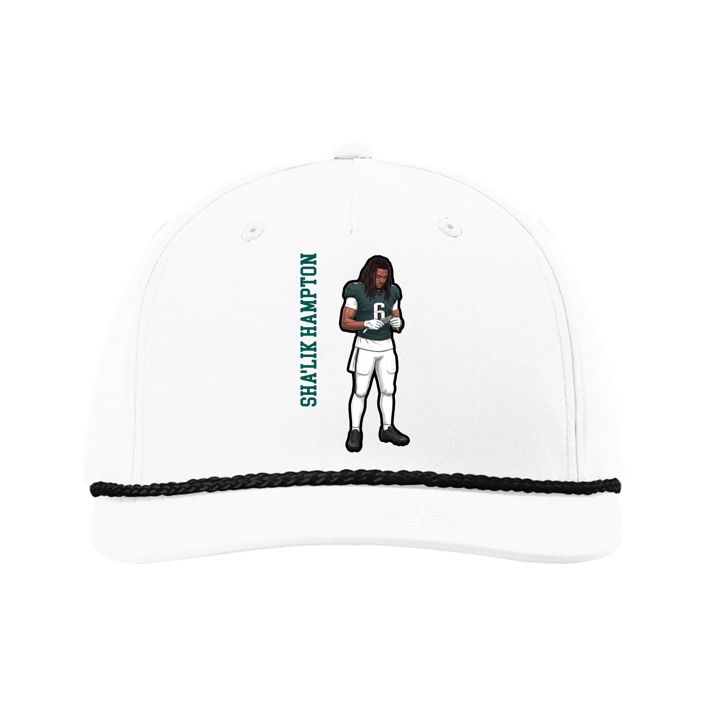 Five-Panel Classic Rope Cap — Name Vertical in White