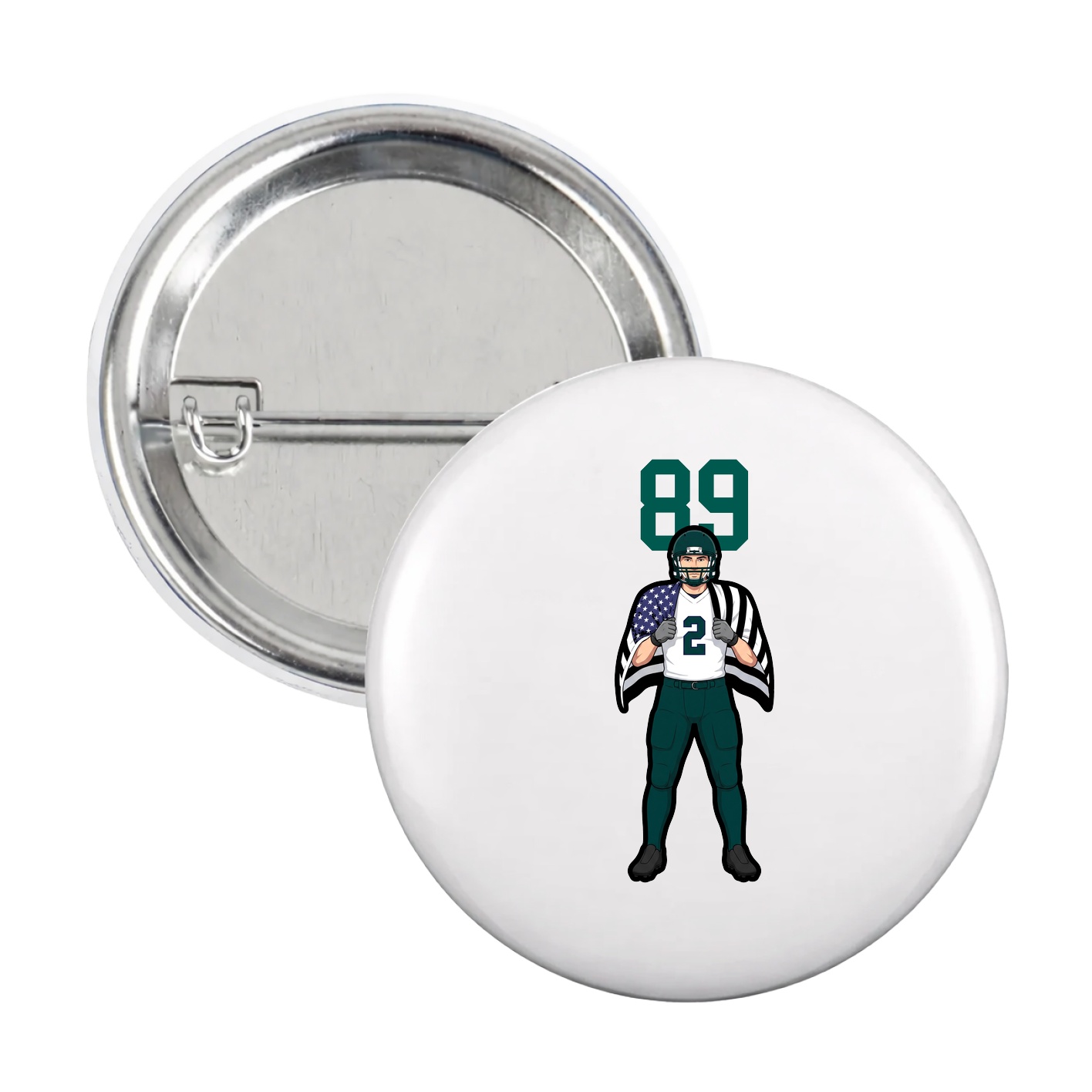 Game Day Button — Number Top in White