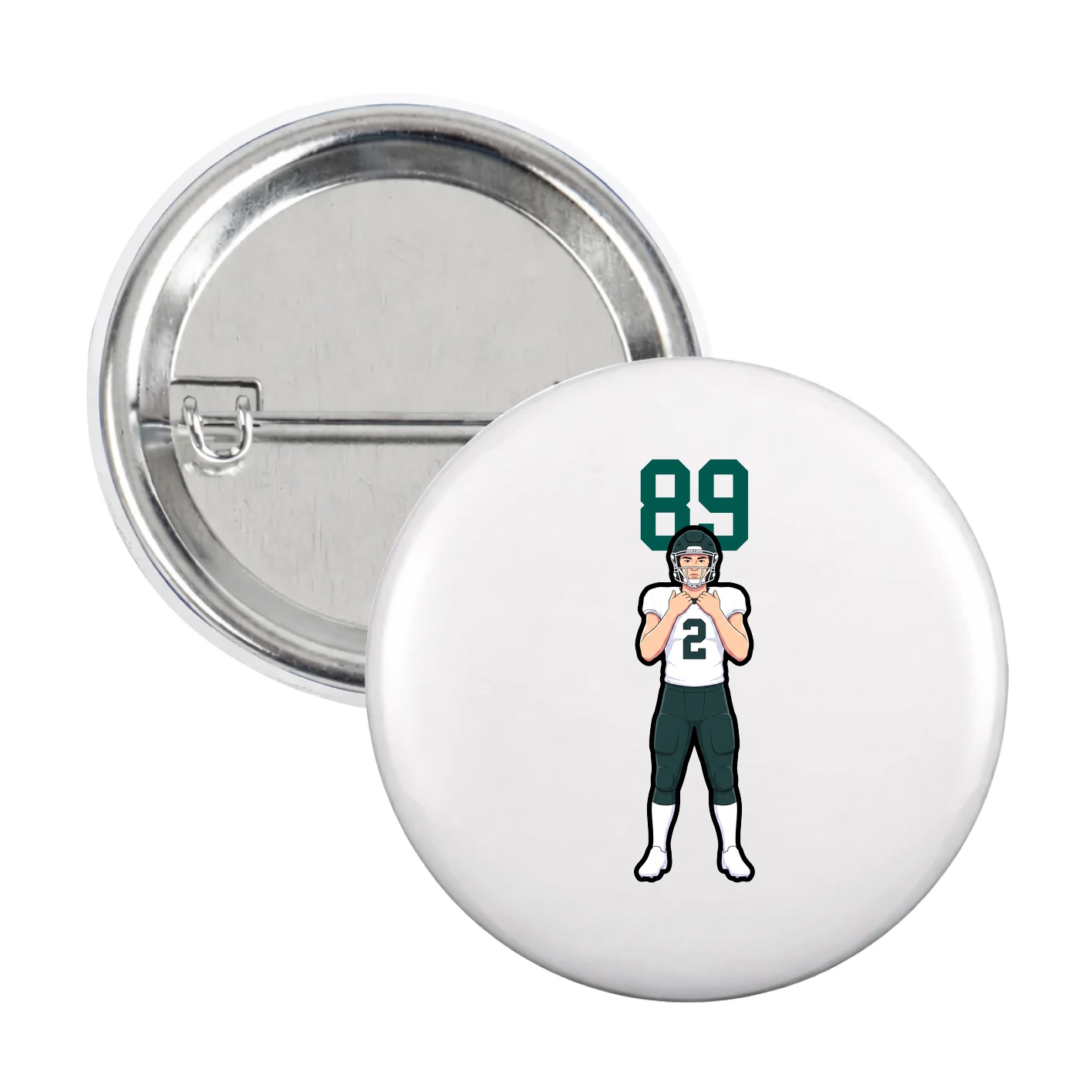 Game Day Button — Number Top in White