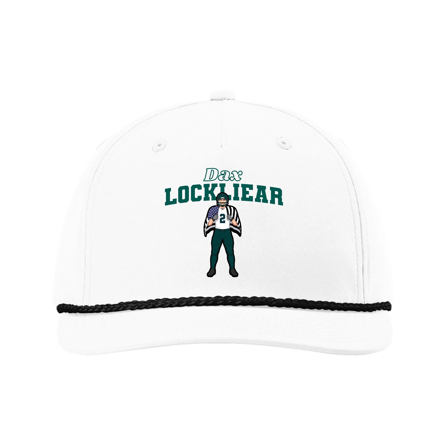Five-Panel Classic Rope Cap — Name Arch in White