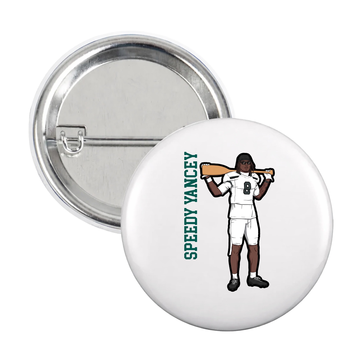 Game Day Button — Name Vertical in White