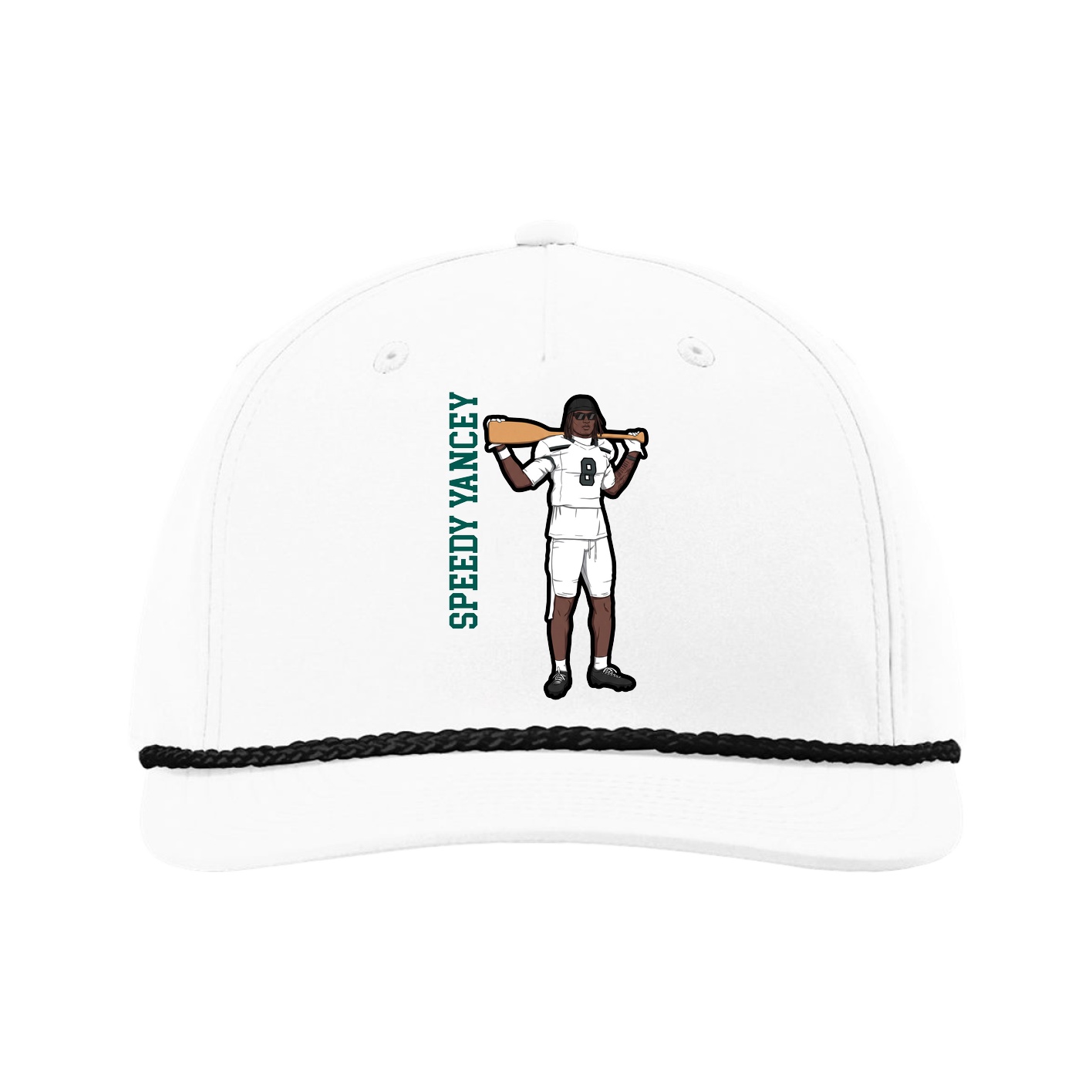 Five-Panel Classic Rope Cap — Name Vertical in White