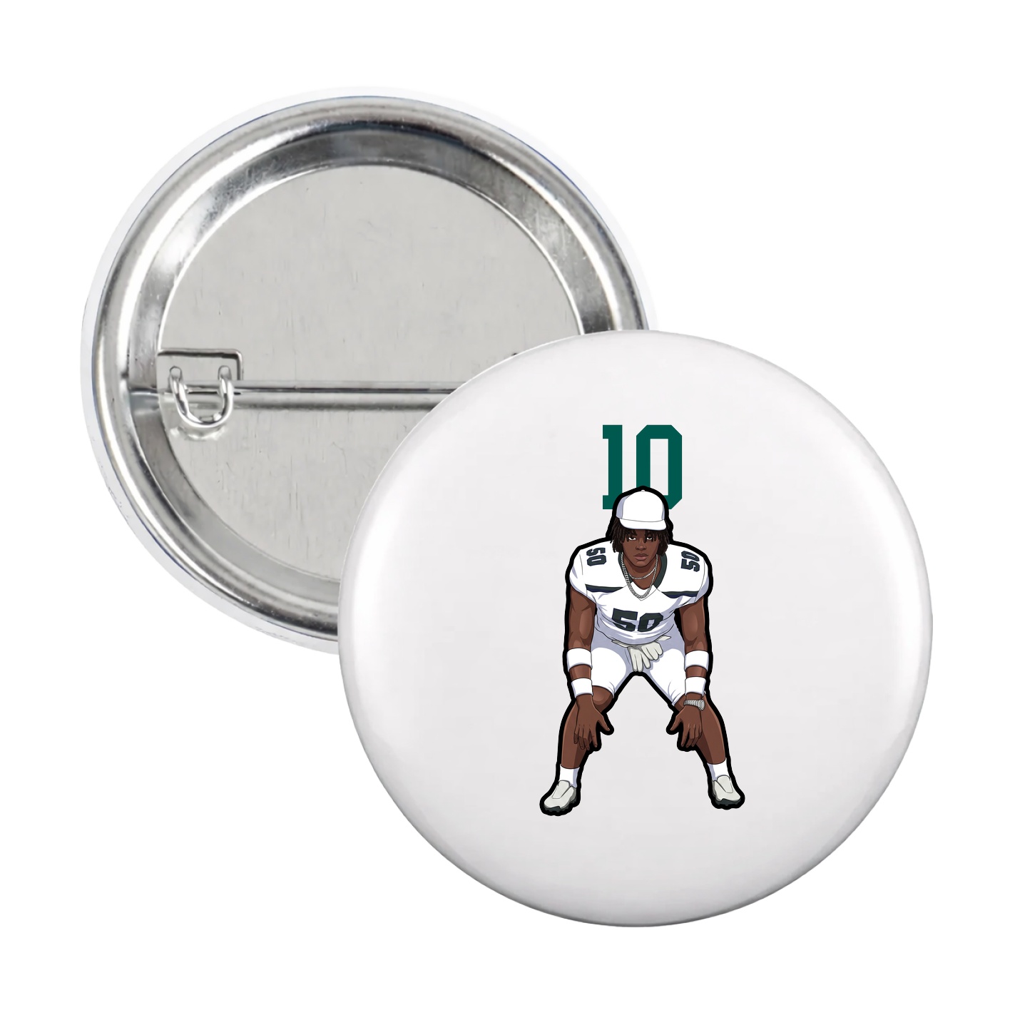 Game Day Button — Number Top in White