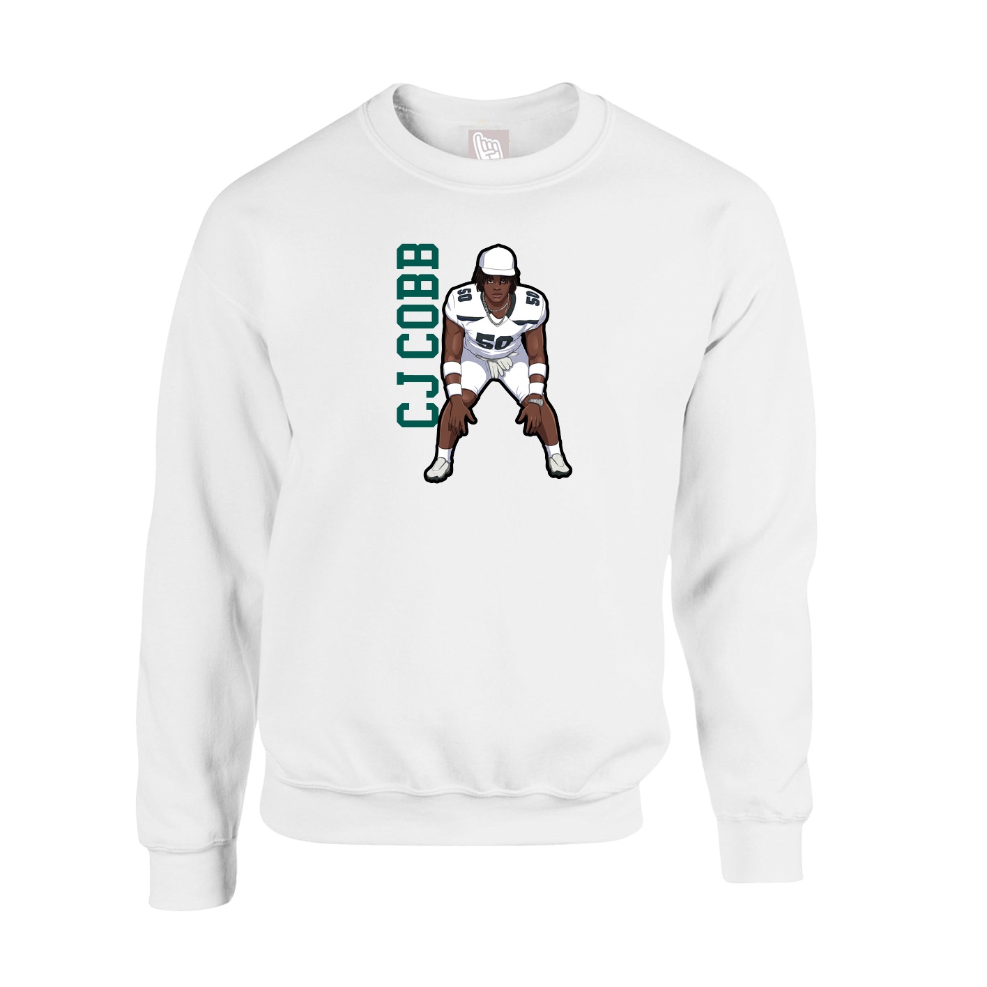 Fleece Crew — Name Vertical in White