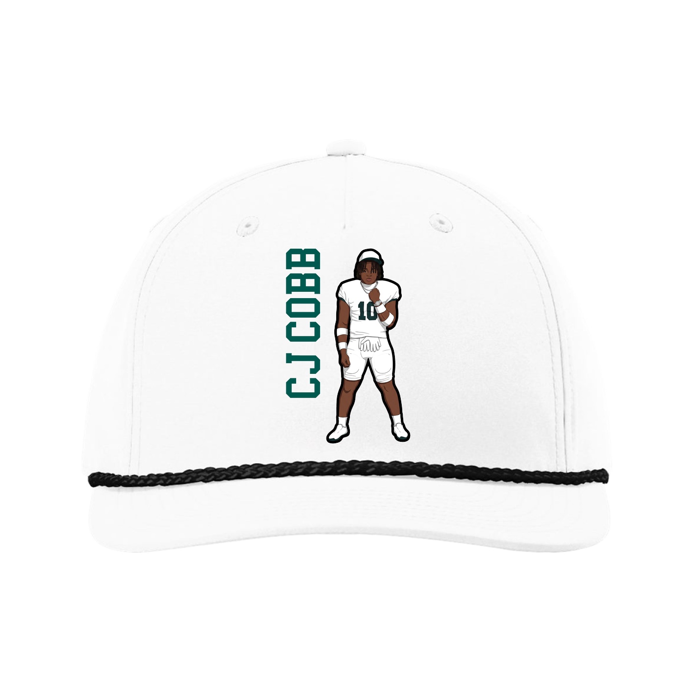 Five-Panel Classic Rope Cap — Name Vertical in White