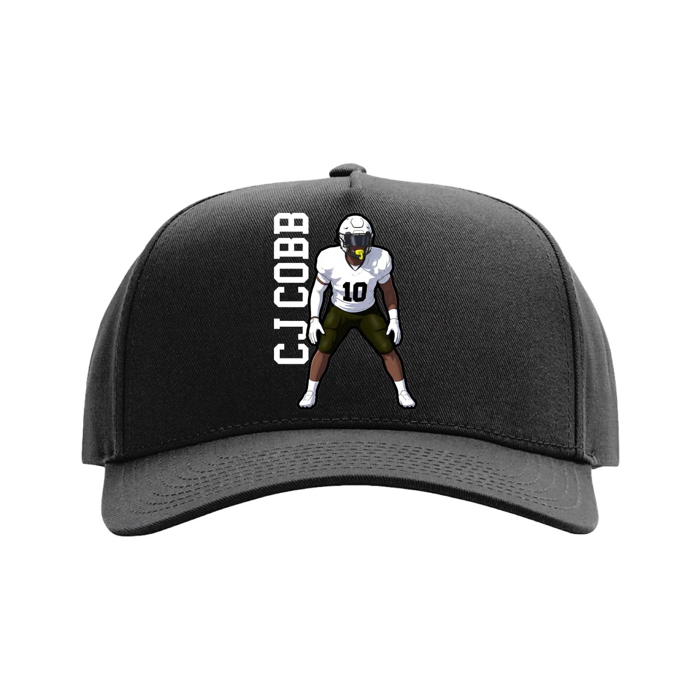 Full Fabric Five-Panel Champ Cap — Name Vertical in Black