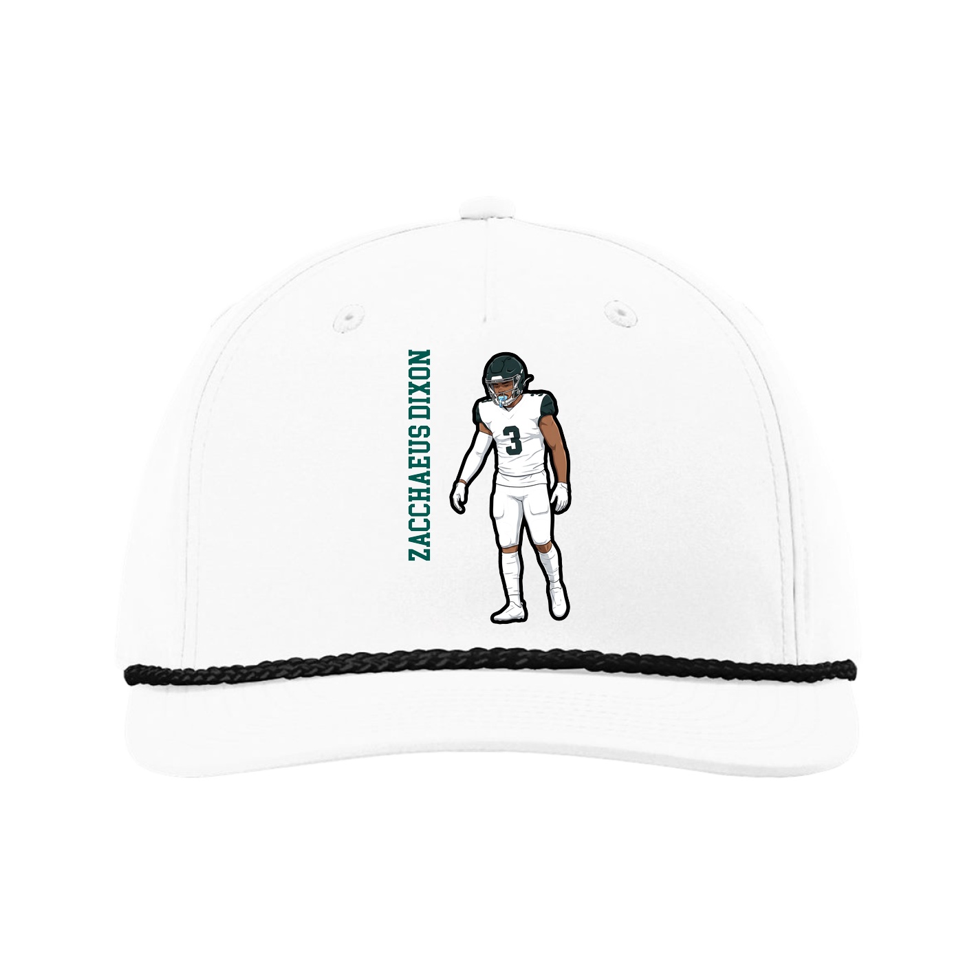 Five-Panel Classic Rope Cap — Name Vertical in White