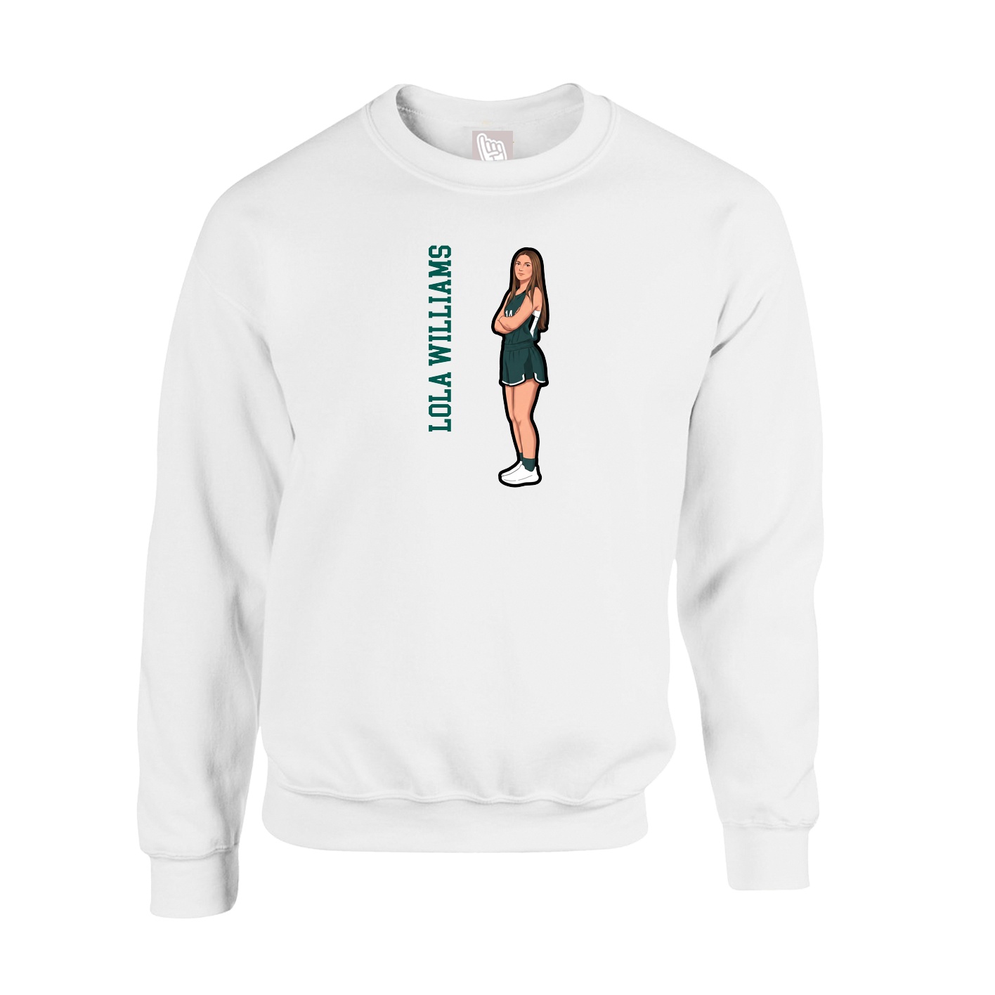 Fleece Crew — Name Vertical in White