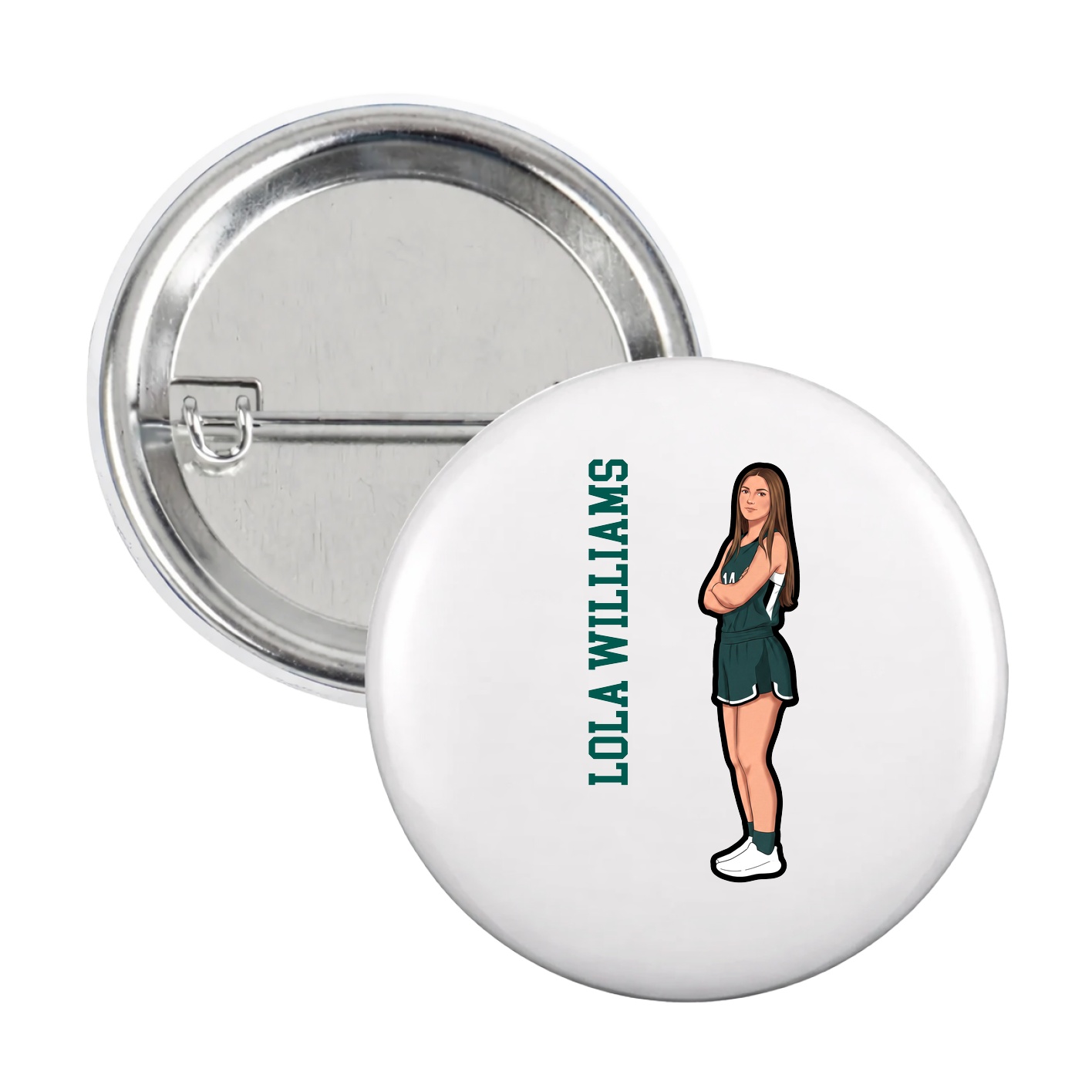 Game Day Button — Name Vertical in White
