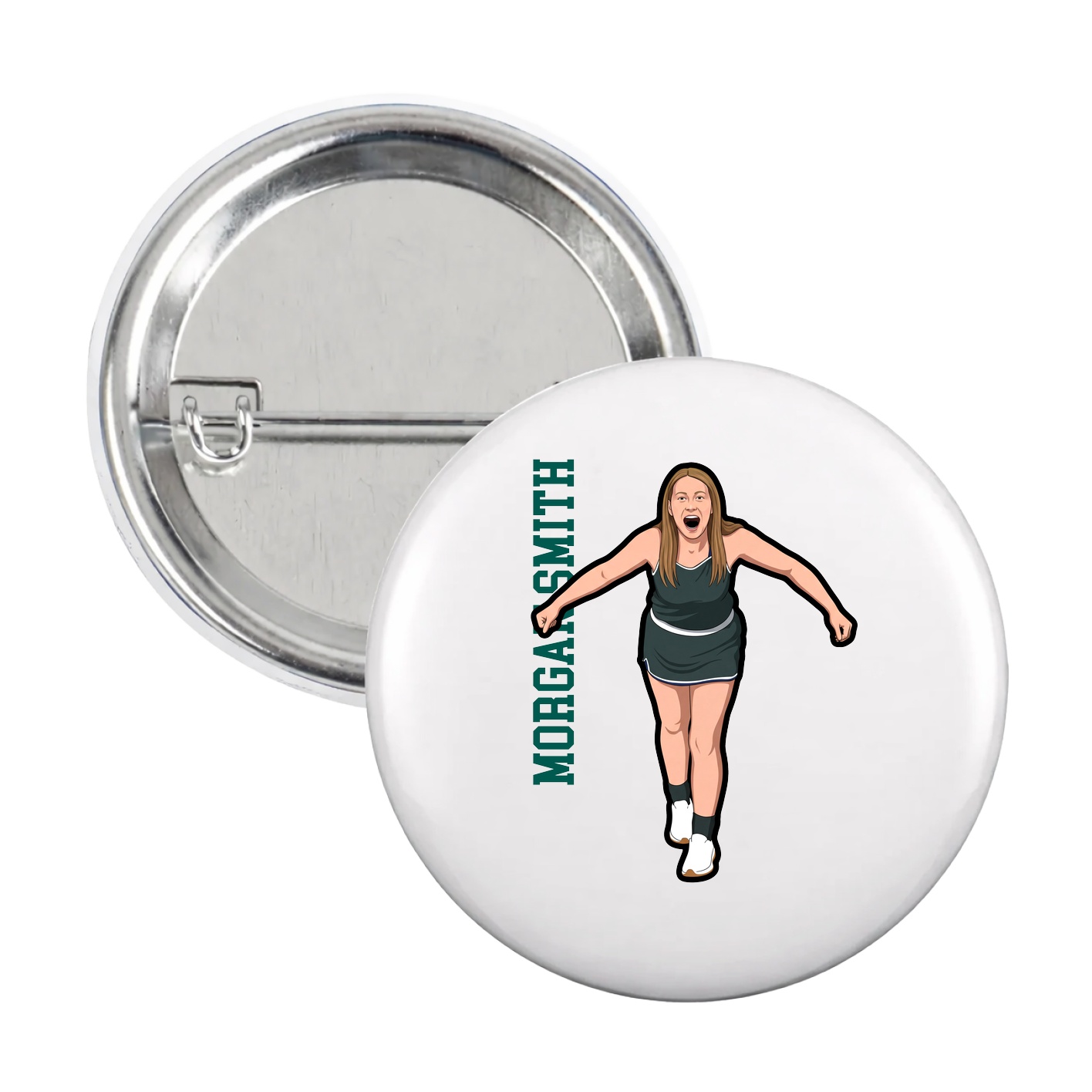 Game Day Button — Name Vertical in White