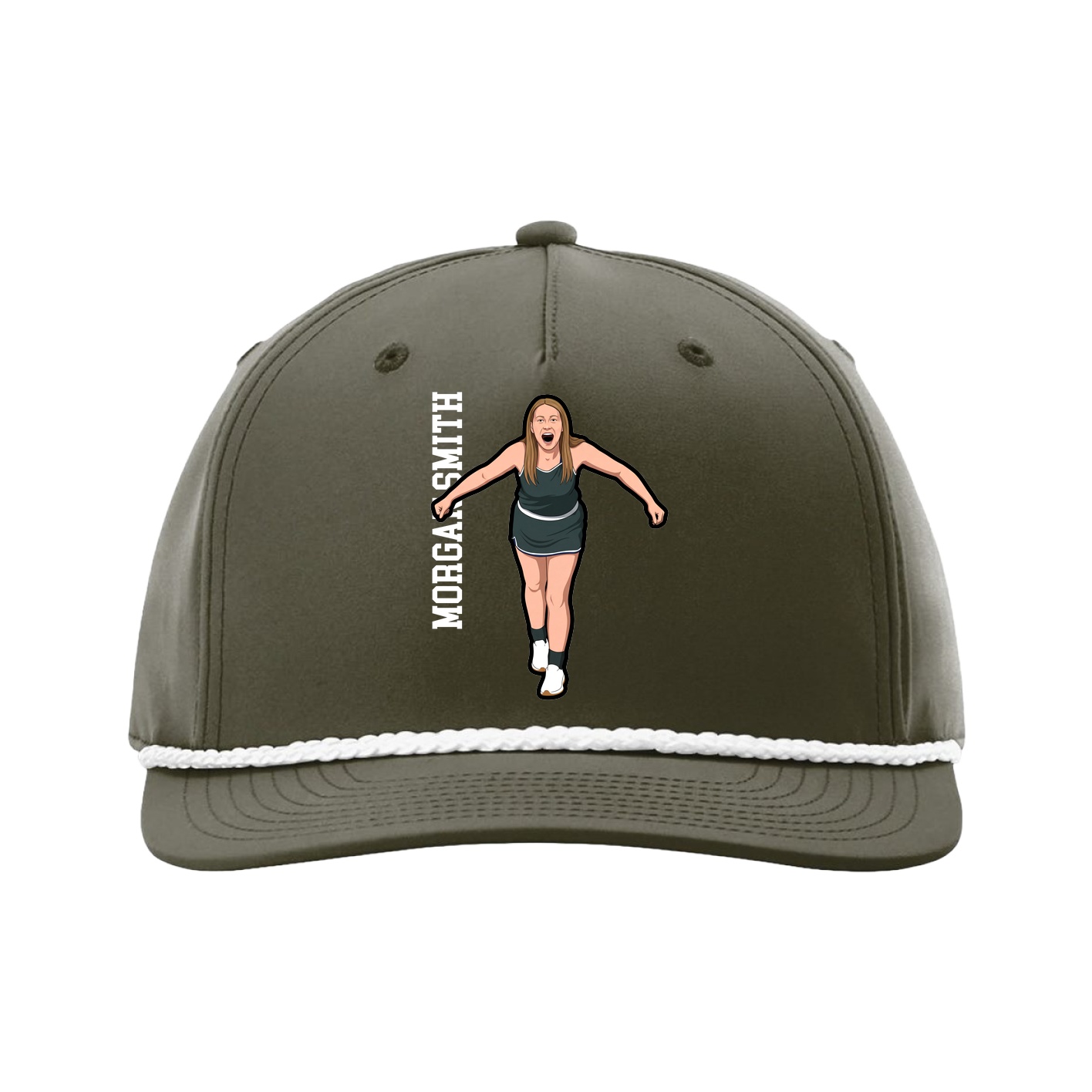 Five-Panel Classic Rope Cap — Name Vertical in Green