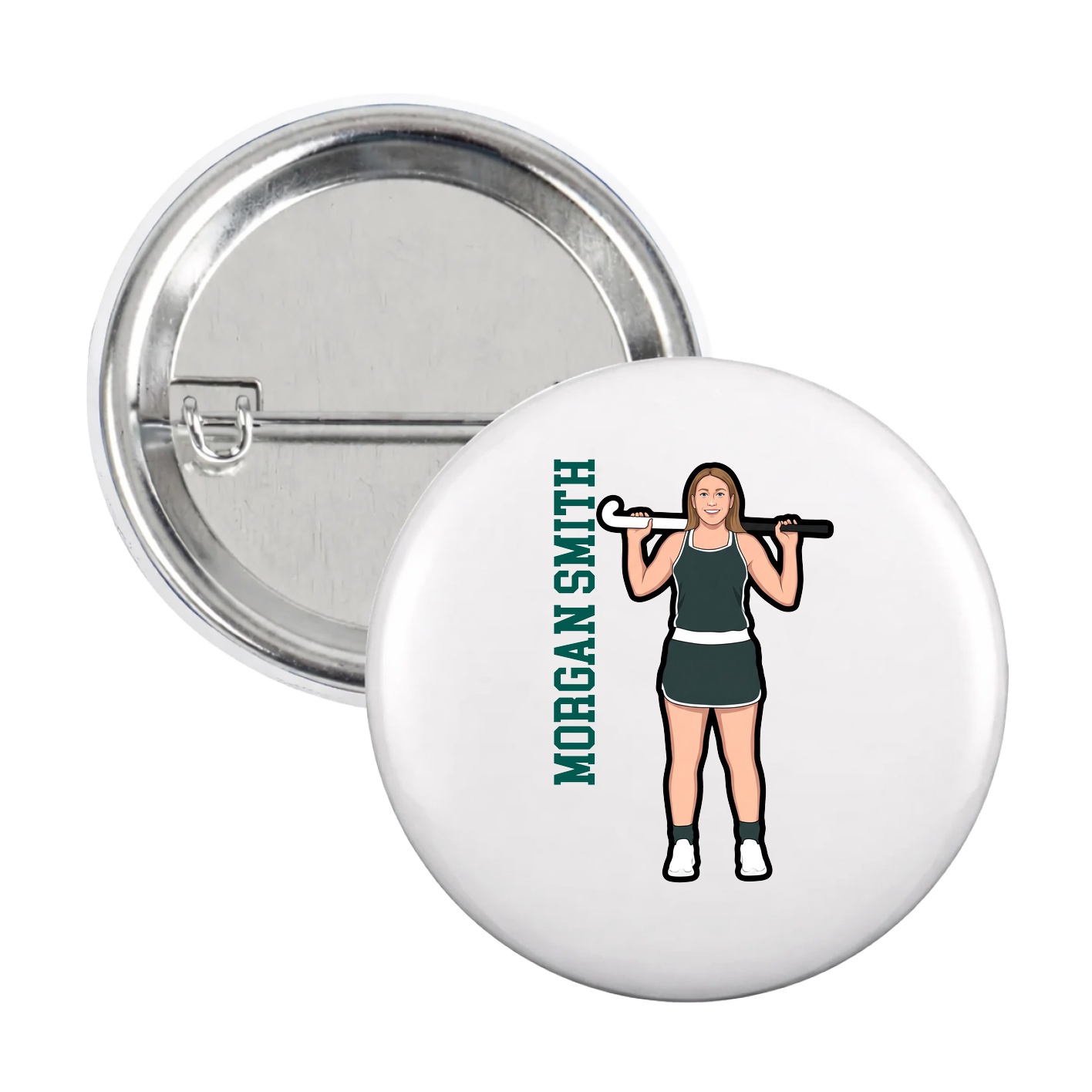 Game Day Button — Name Vertical in White