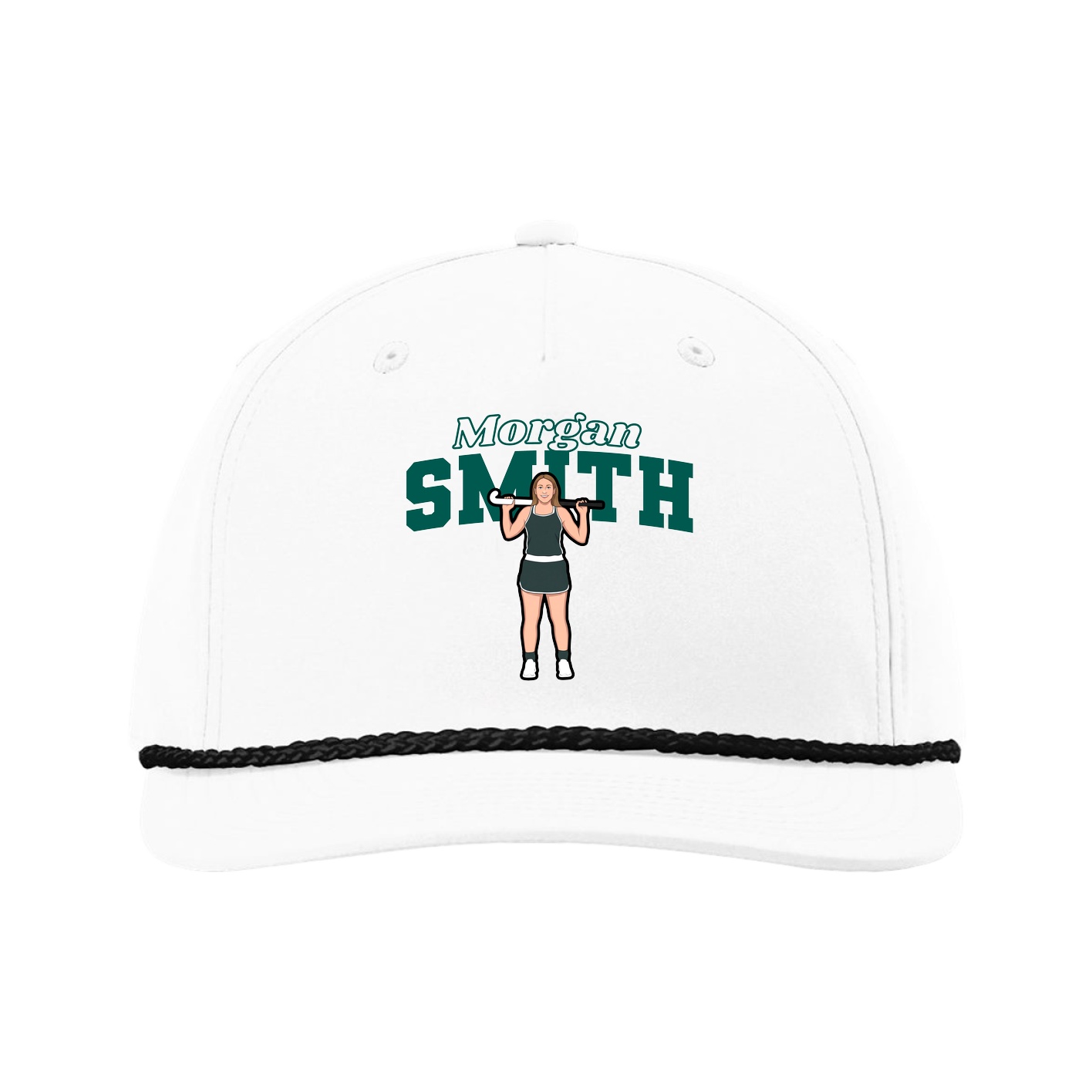 Five-Panel Classic Rope Cap — Name Arch in White