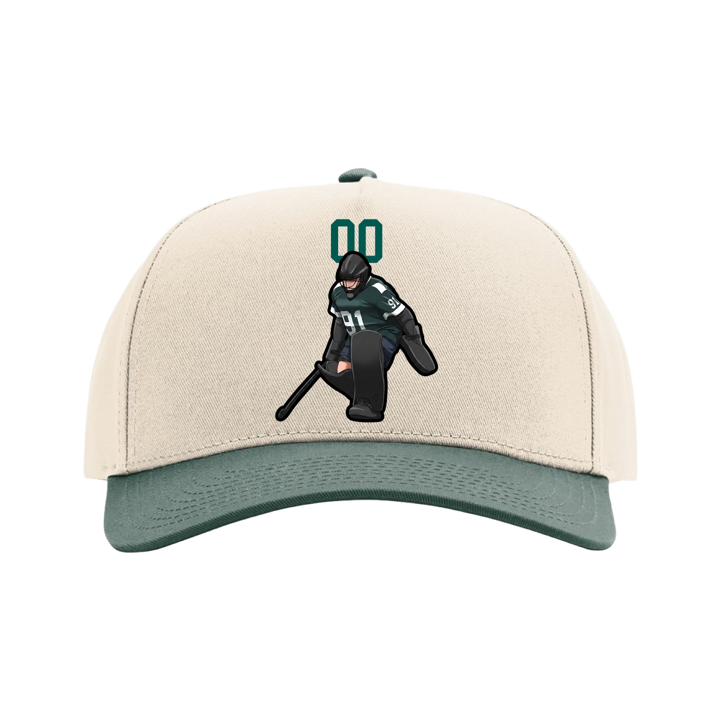 Full Fabric Five-Panel Champ Cap — Number Top in Cream/Green