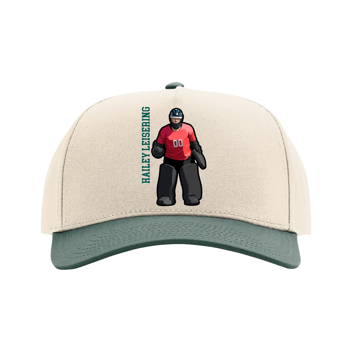 Full Fabric Five-Panel Champ Cap — Name Vertical in Cream/Green