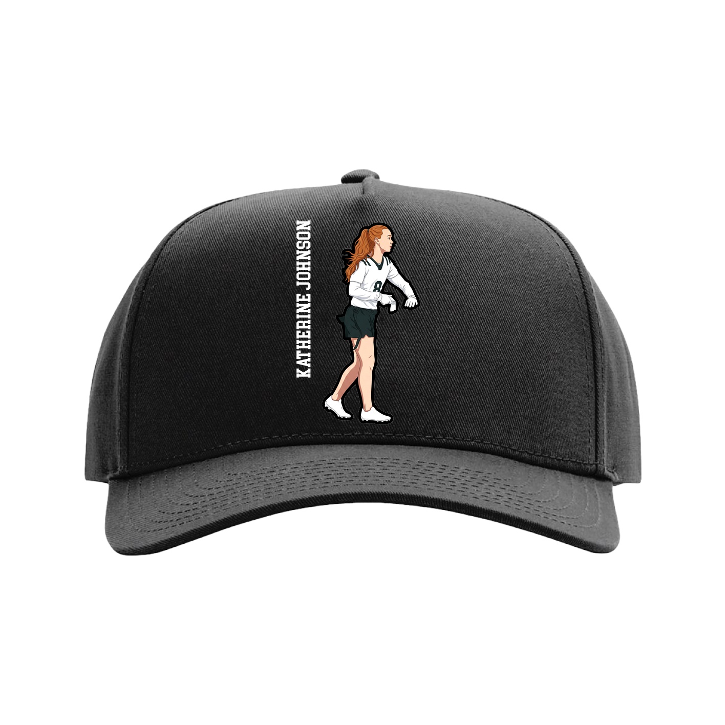 Full Fabric Five-Panel Champ Cap — Name Vertical in Black