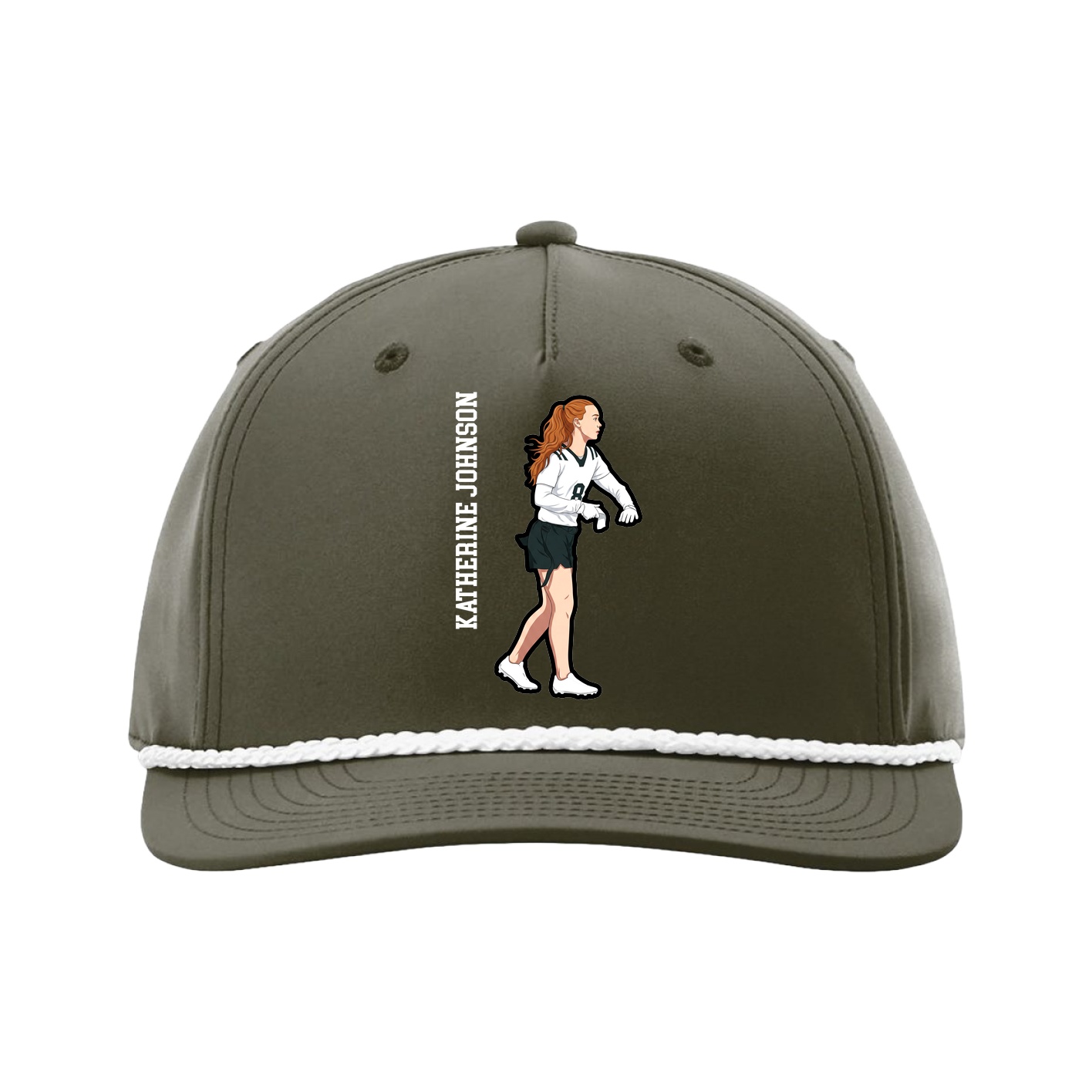 Five-Panel Classic Rope Cap — Name Vertical in Green