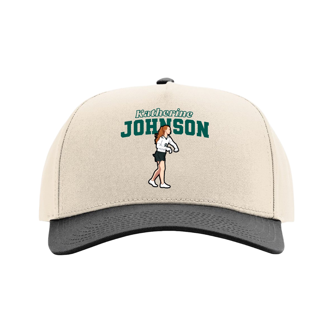 Full Fabric Five-Panel Champ Cap — Name Arch in Cream/Black