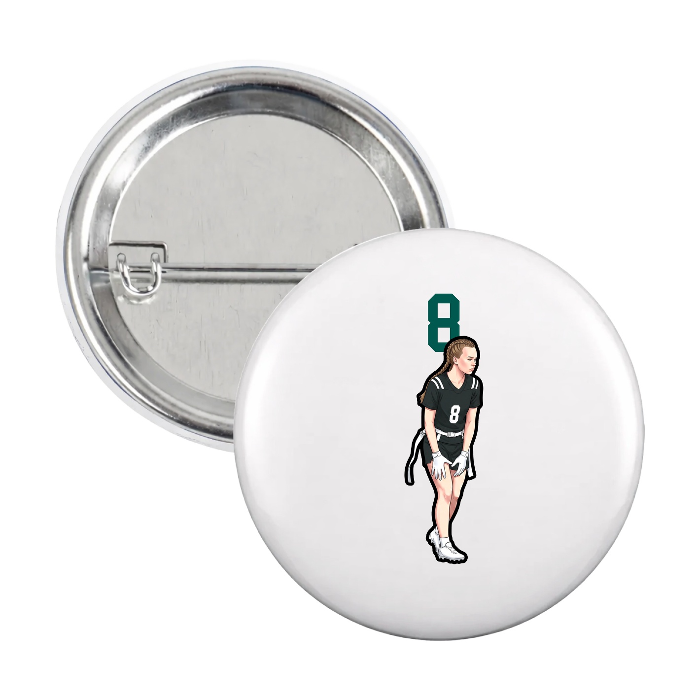 Game Day Button — Number Top in White