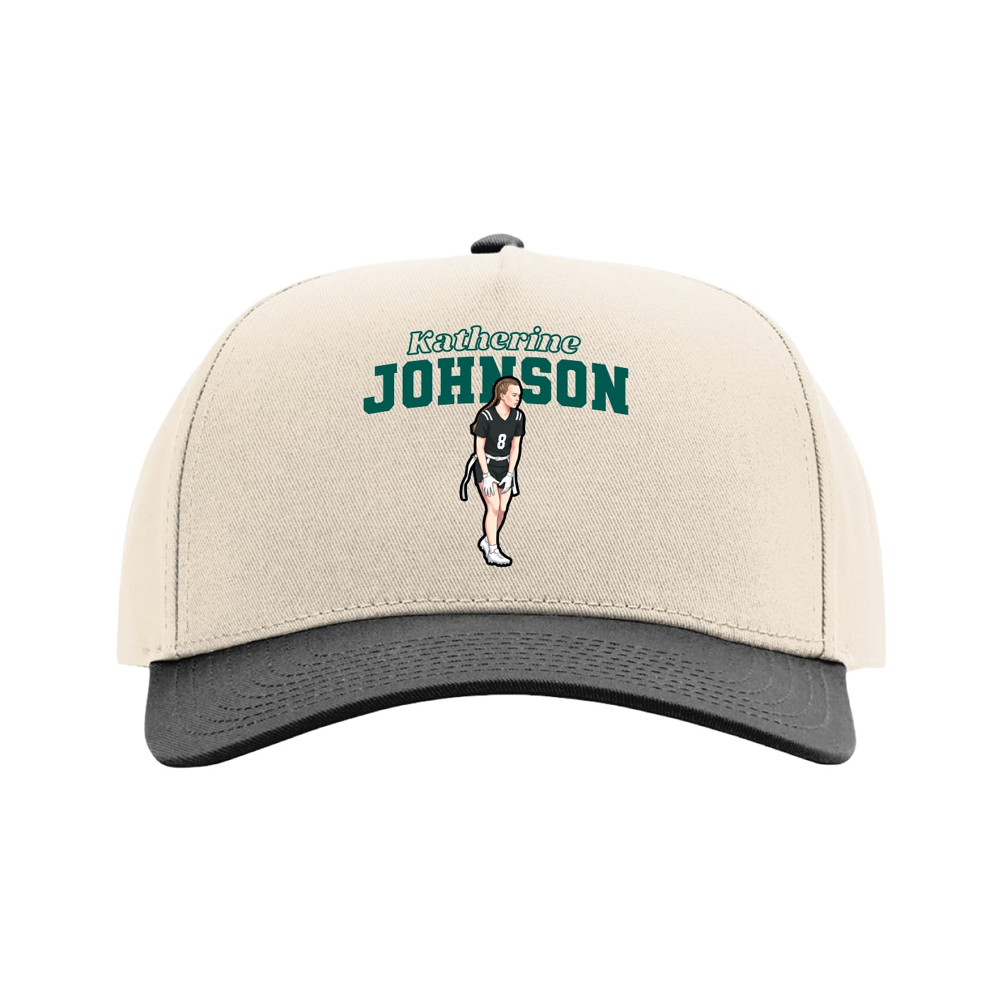 Full Fabric Five-Panel Champ Cap — Name Arch in Cream/Black