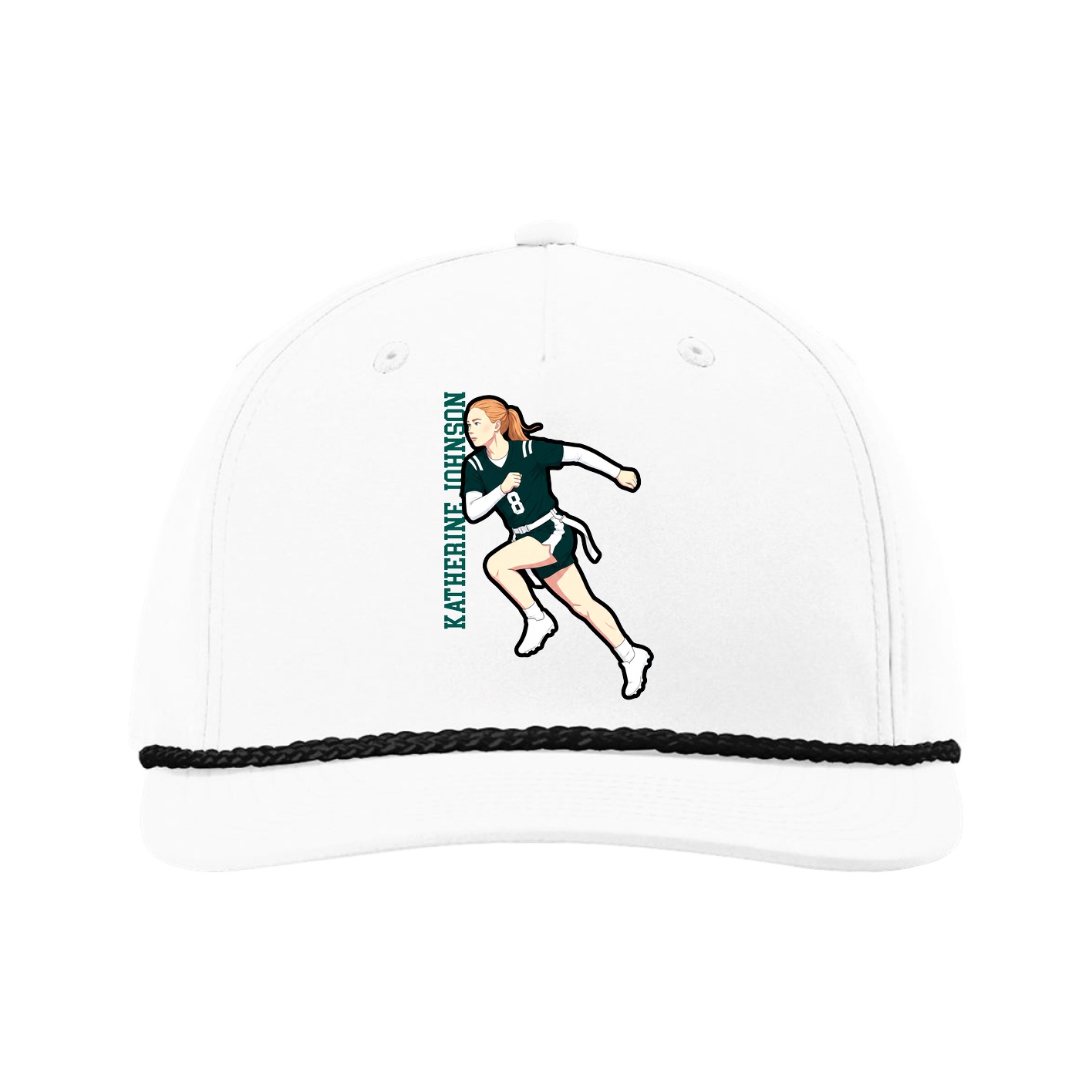 Five-Panel Classic Rope Cap — Name Vertical in White