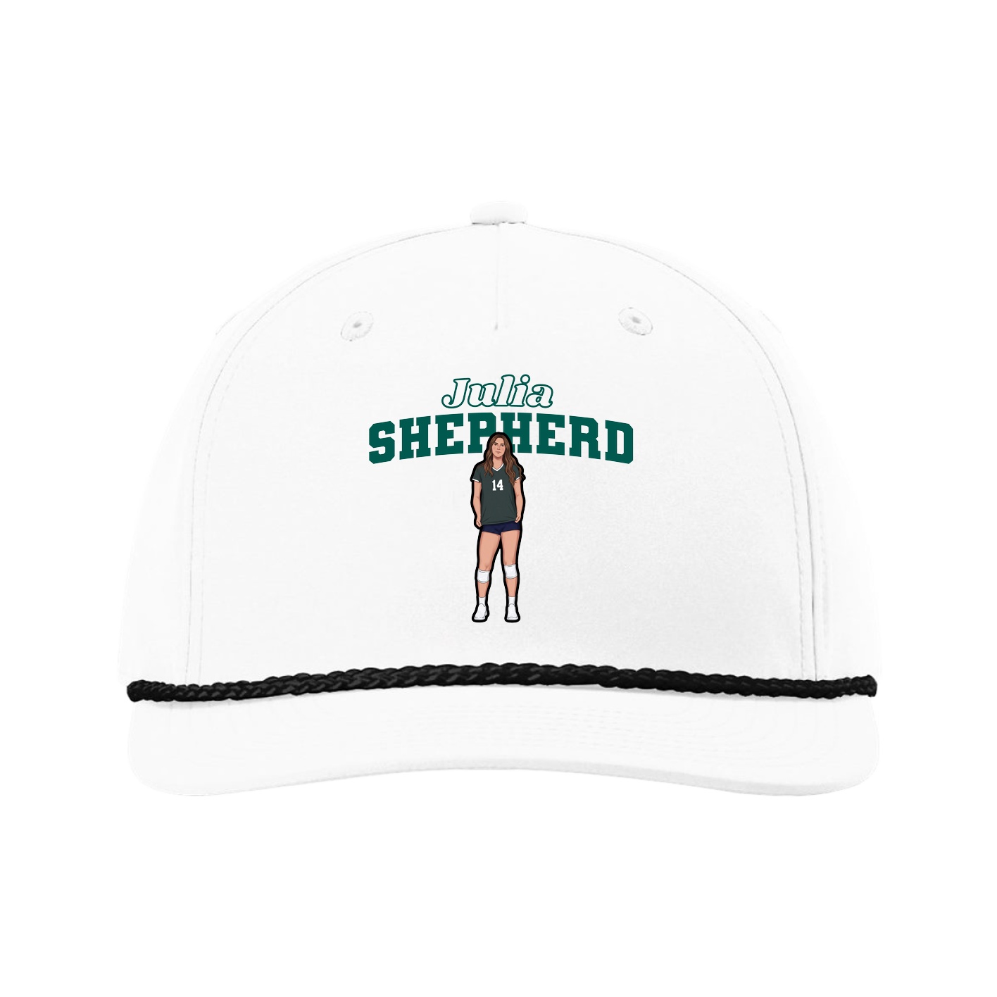 Five-Panel Classic Rope Cap — Name Arch in White