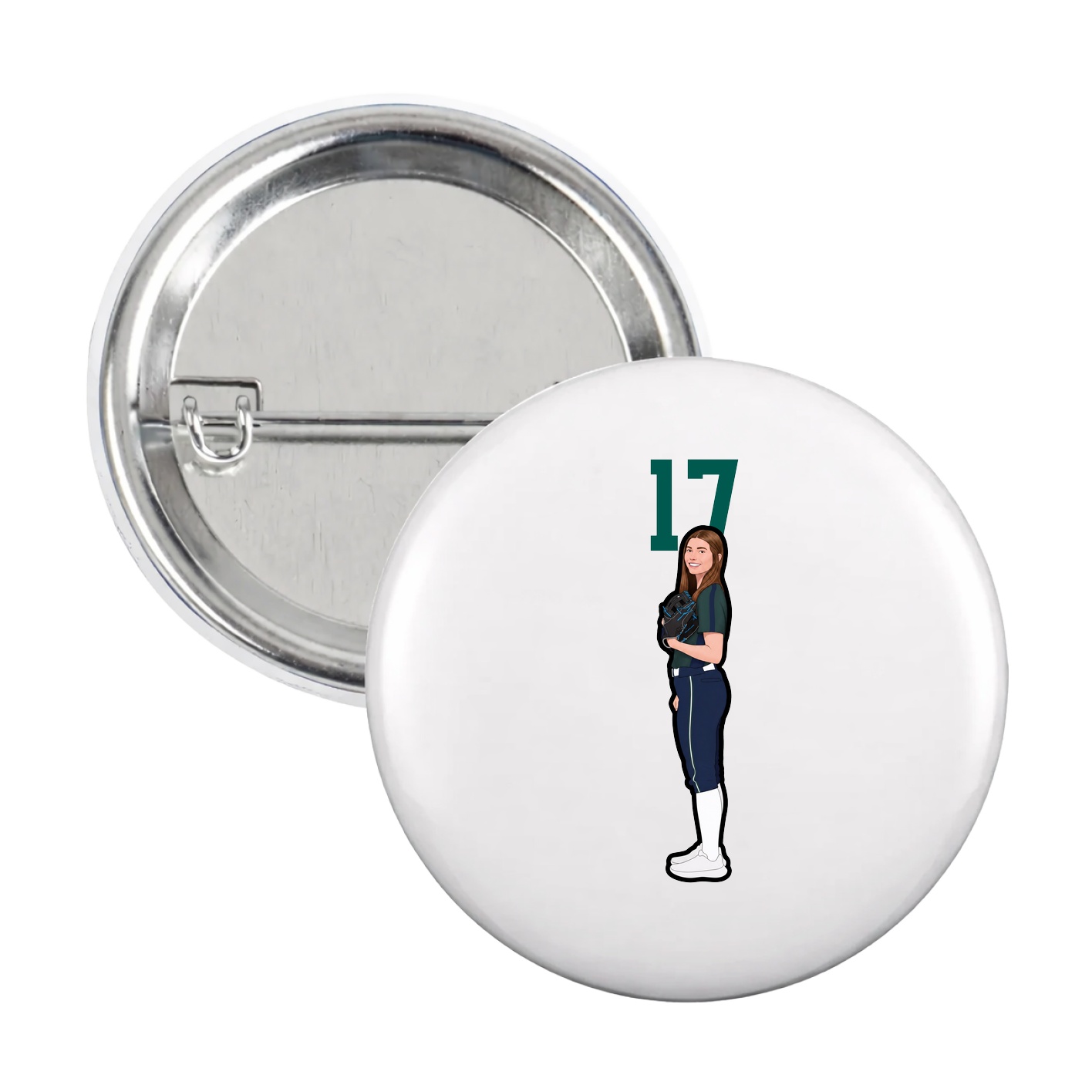 Game Day Button — Number Top in White