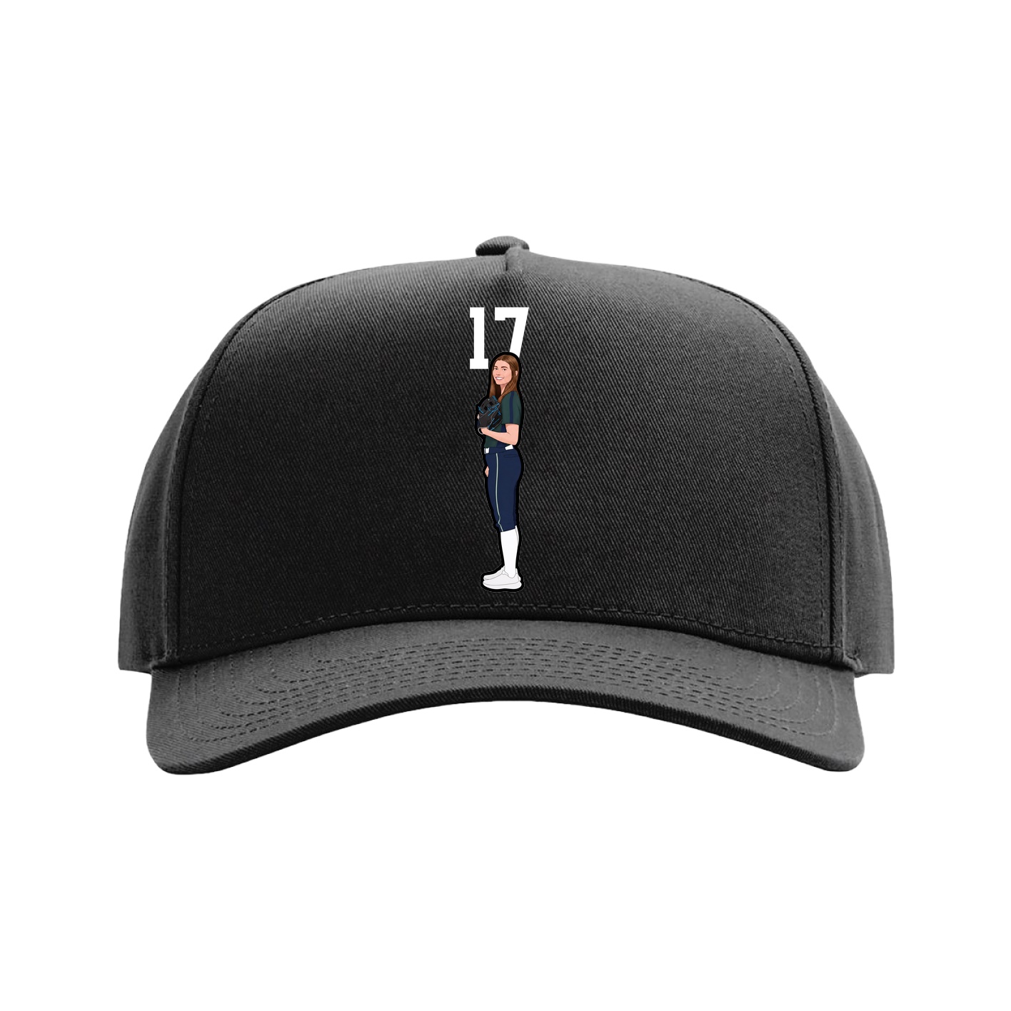 Full Fabric Five-Panel Champ Cap — Number Top in Black